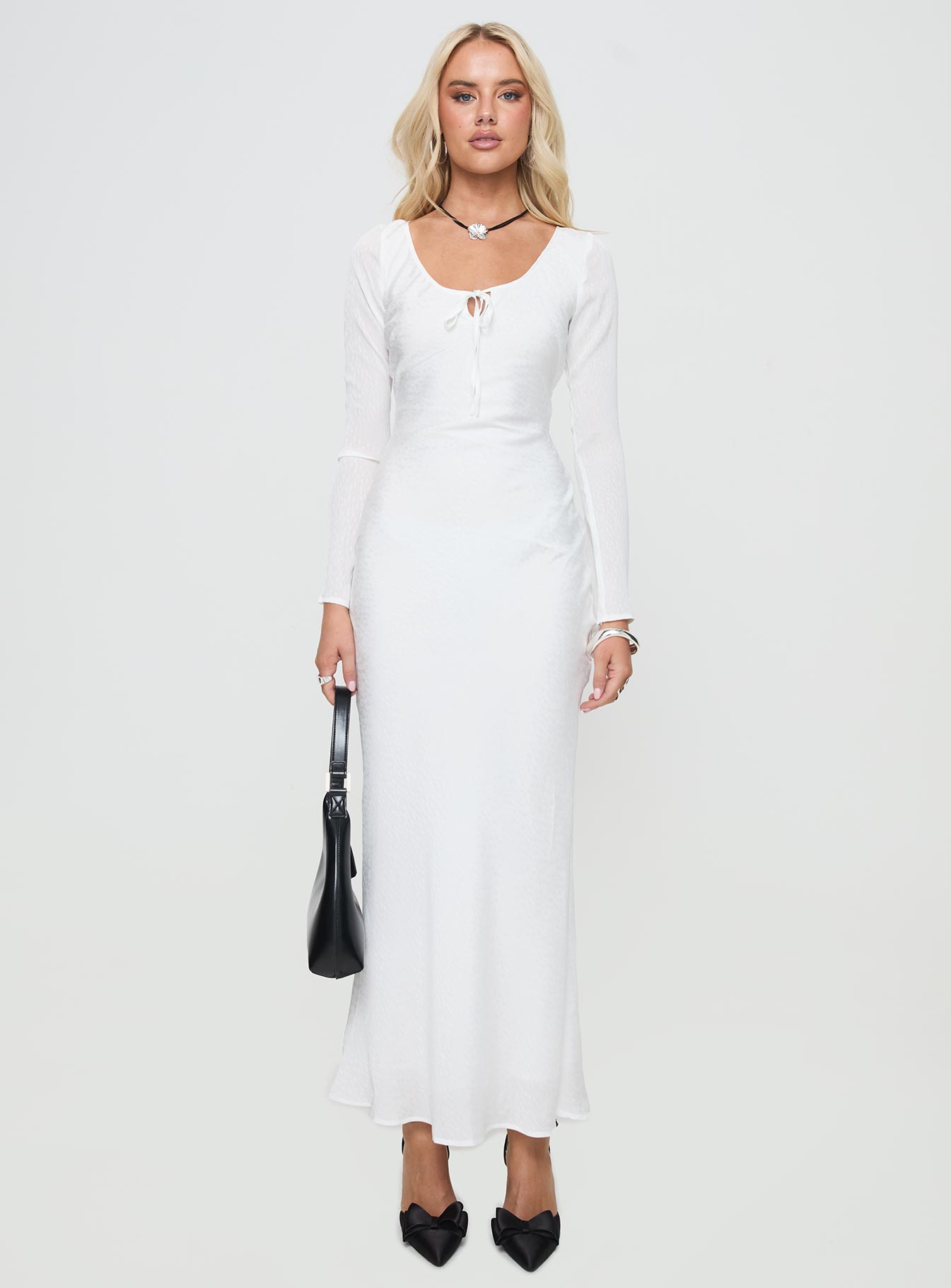 Sorento Long Sleeve Bias Cut Maxi Dress White、mySite、solidvoid