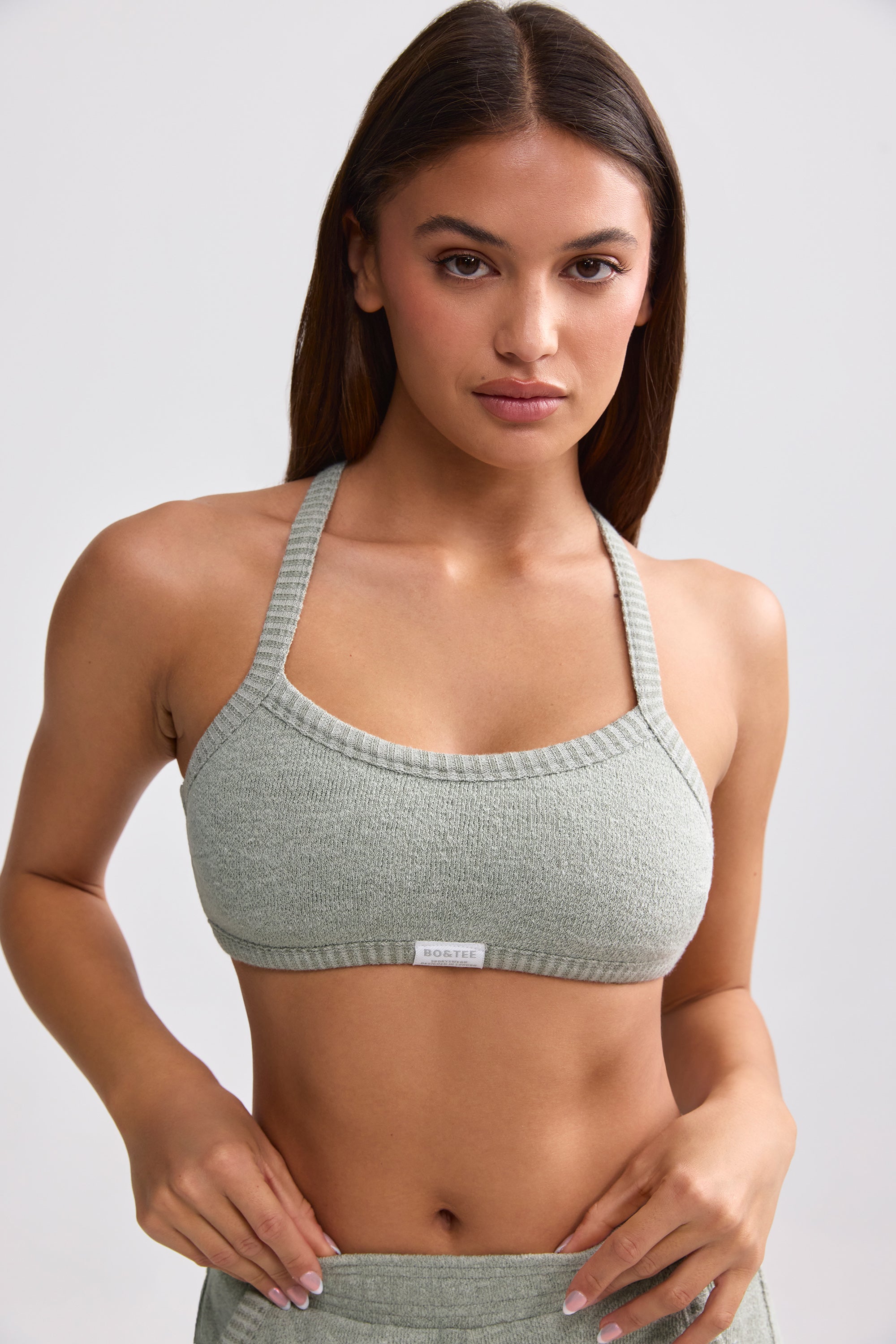 Terry Towelling Scoop-Neck Bralette in Sage Grey、mySite、solidvoid
