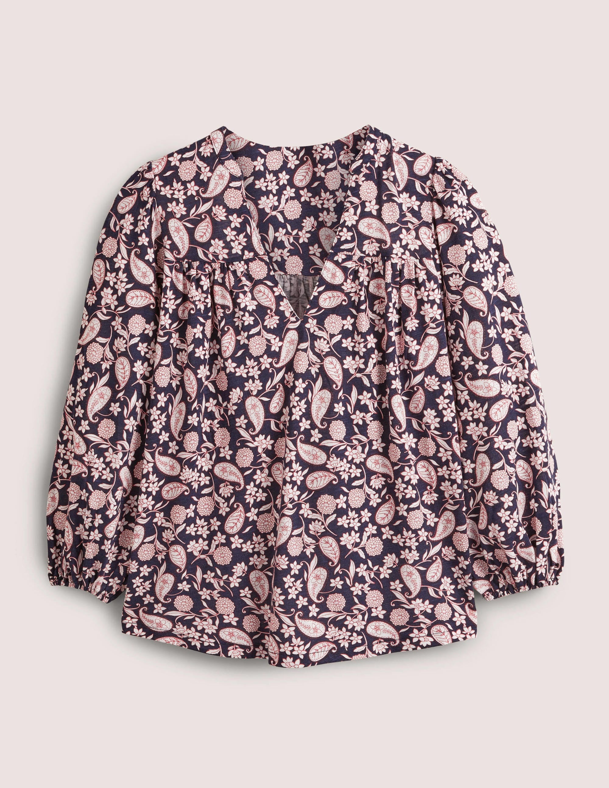  Printed Notch Neck Top-Navy, Flower Garden、mySite、ashleygrahame