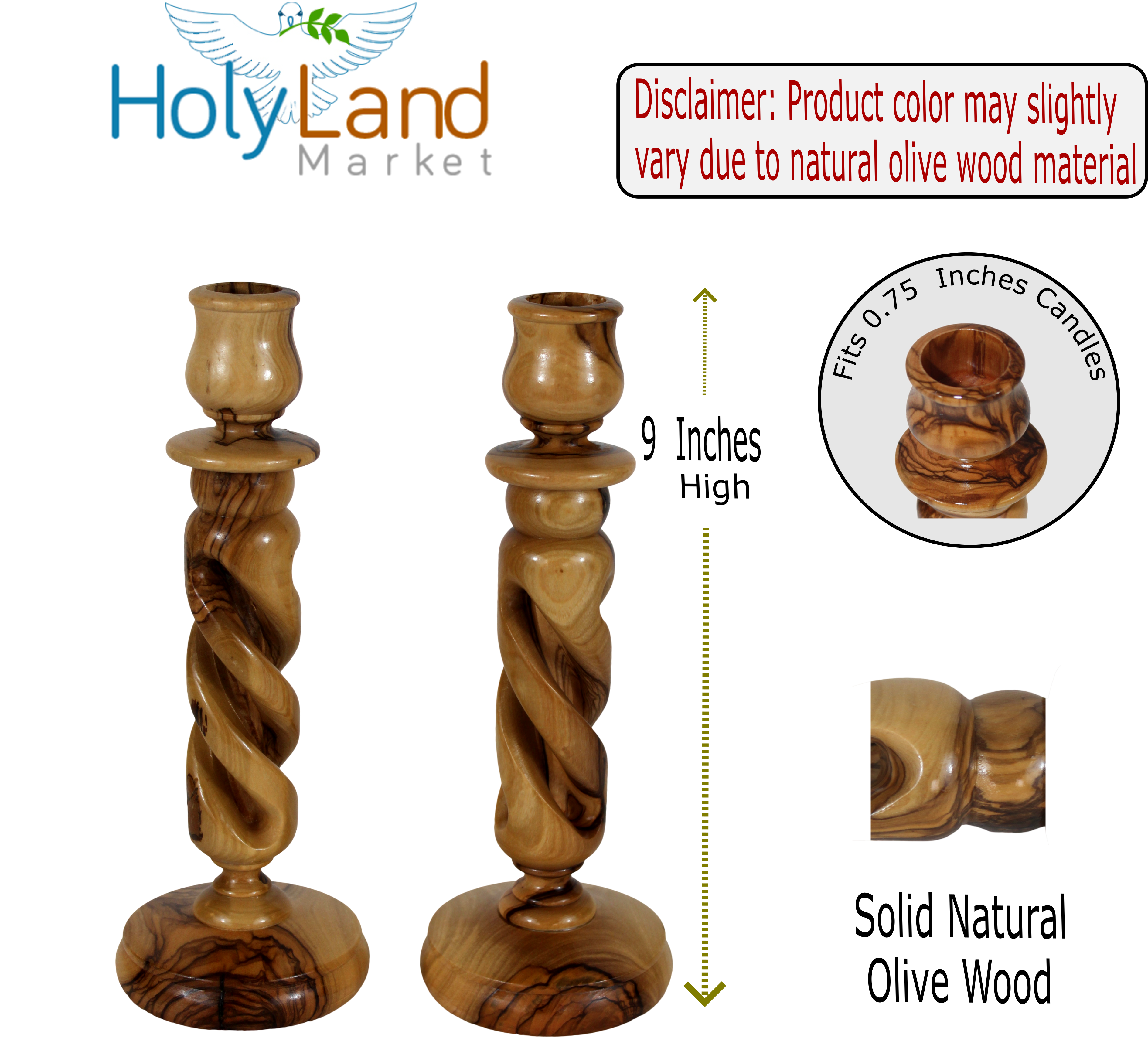 Holy Land Market Olive Wood Candle Holder Sticks - 9 Inch Taper Candle Holders, Hand Carved in Bethlehem, Inspirational Natural Swirl Grain, Christian Family Craftsmanship, 0.75 Inch Cup、mySite、topwebapps