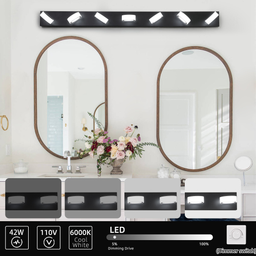 52" Modern 7-Light LED Vanity Light Fixture - Chrome Finish with Acrylic Light Shades - Energy-Efficient Bathroom Wall Sconce - Dimmable for Mirror, Shower, and Bathroom Decor、、eastwooduniform
