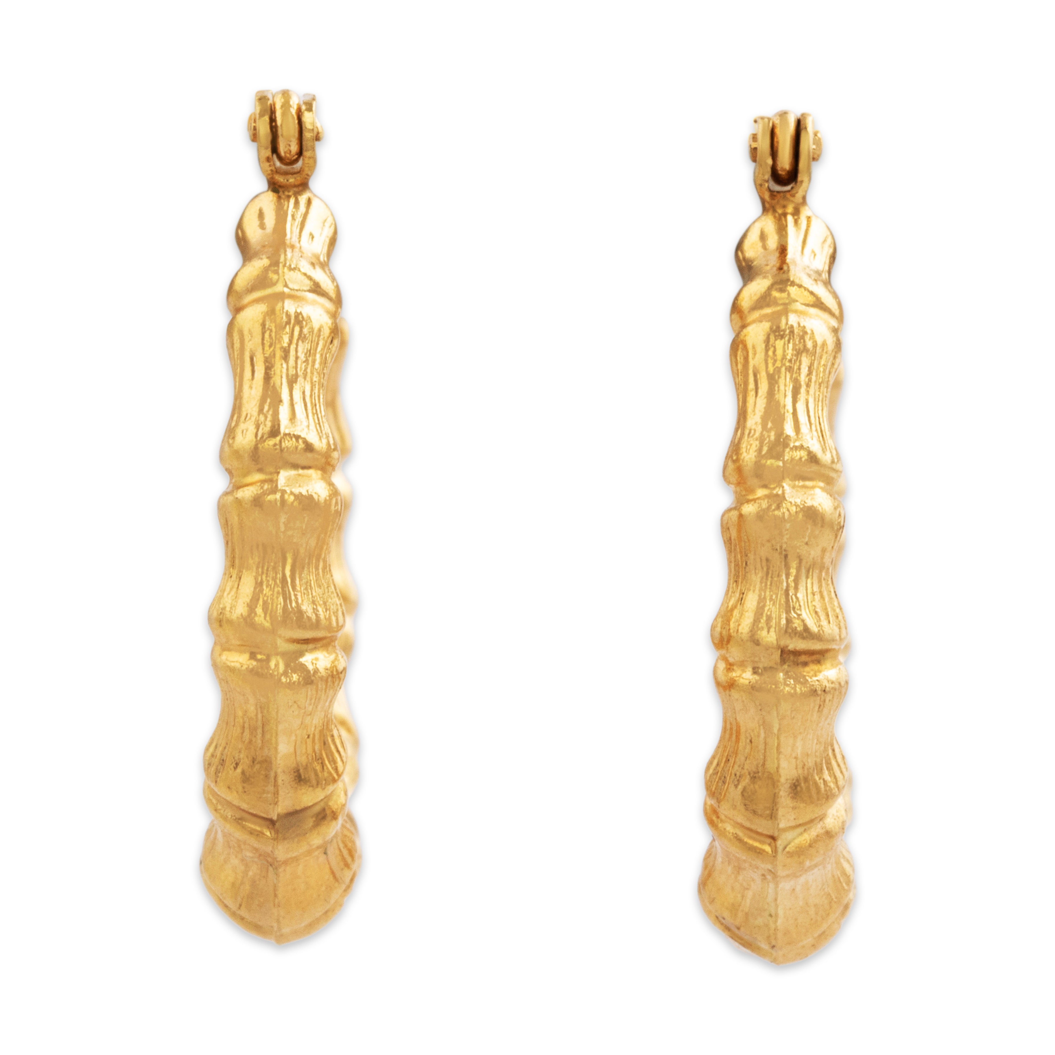Vintage 14k Yellow Gold Chic Bamboo Hoop Earrings、mySite、hinf8tx79
