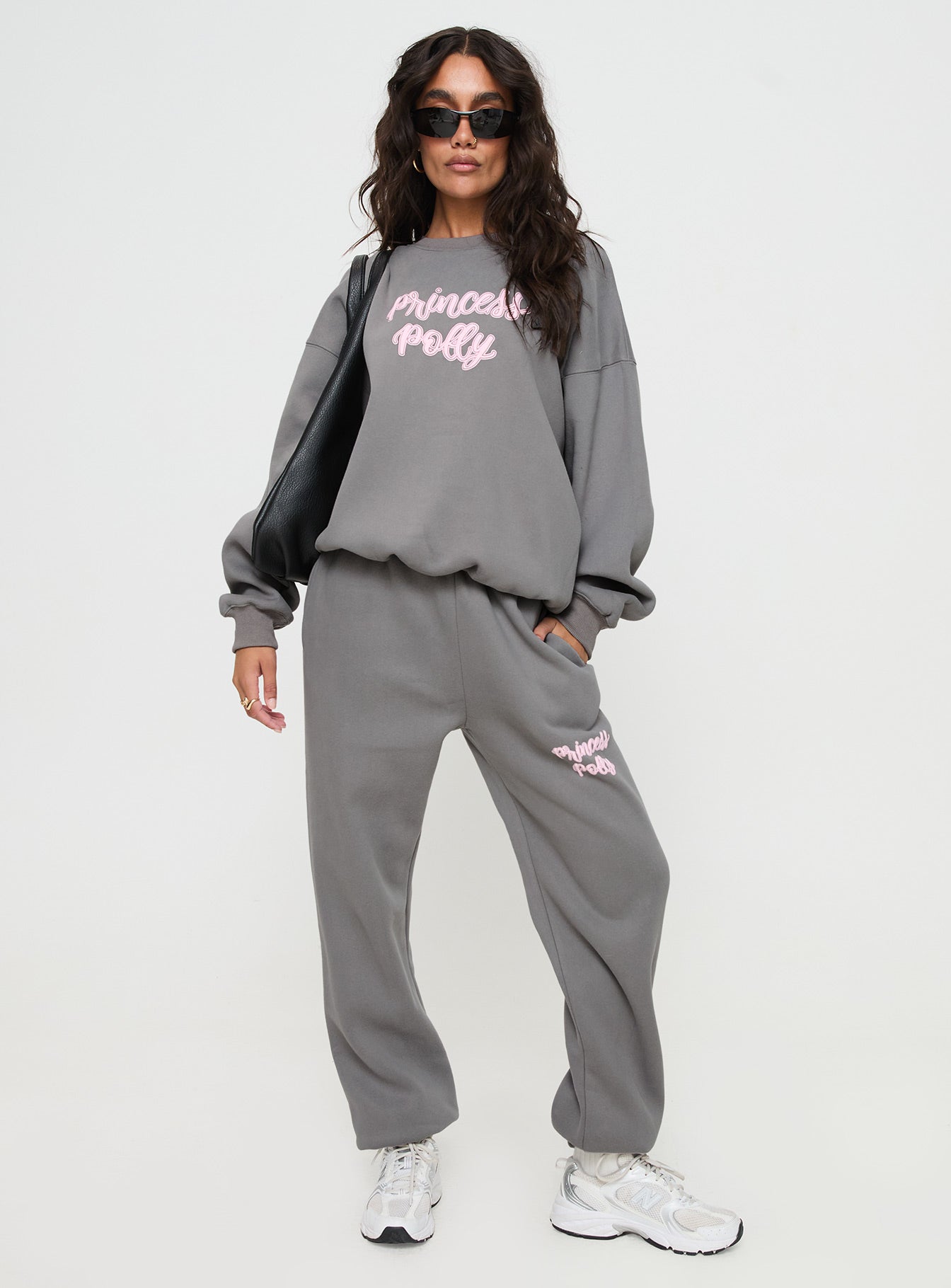 Princess Polly Track Pants Puff Text Charcoal、mySite、solidvoid