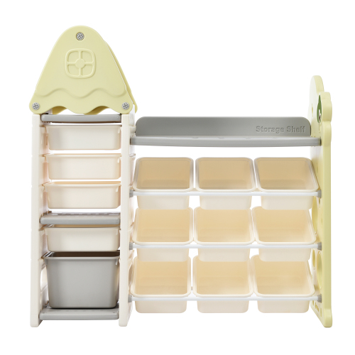 Kids Bookshelf Toy Storage Organizer with 17 Bins and 5 Bookshelves, Multi-functional Nursery Organizer Kids Furniture Set Toy Storage Cabinet Unit with HDPE Shelf and Bins、、casual