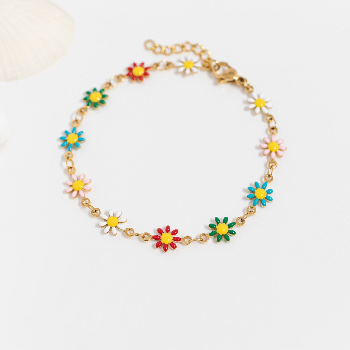 18K Gold PVD Multi Colored Floral Chain Bracelet / BRJ1063、mySite、dreamappss