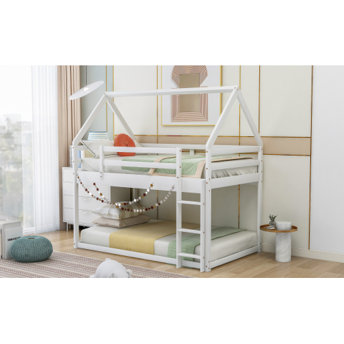 Twin Size Bunk House Bed with Slide and Ladder,Gray、、casual