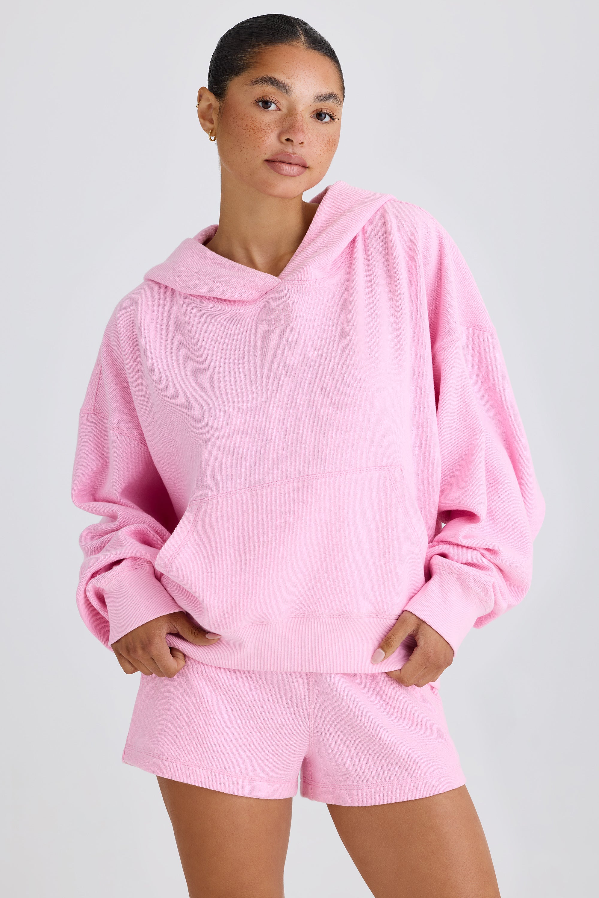 Graphic-Print Hoodie in Bubblegum Pink、mySite、solidvoid