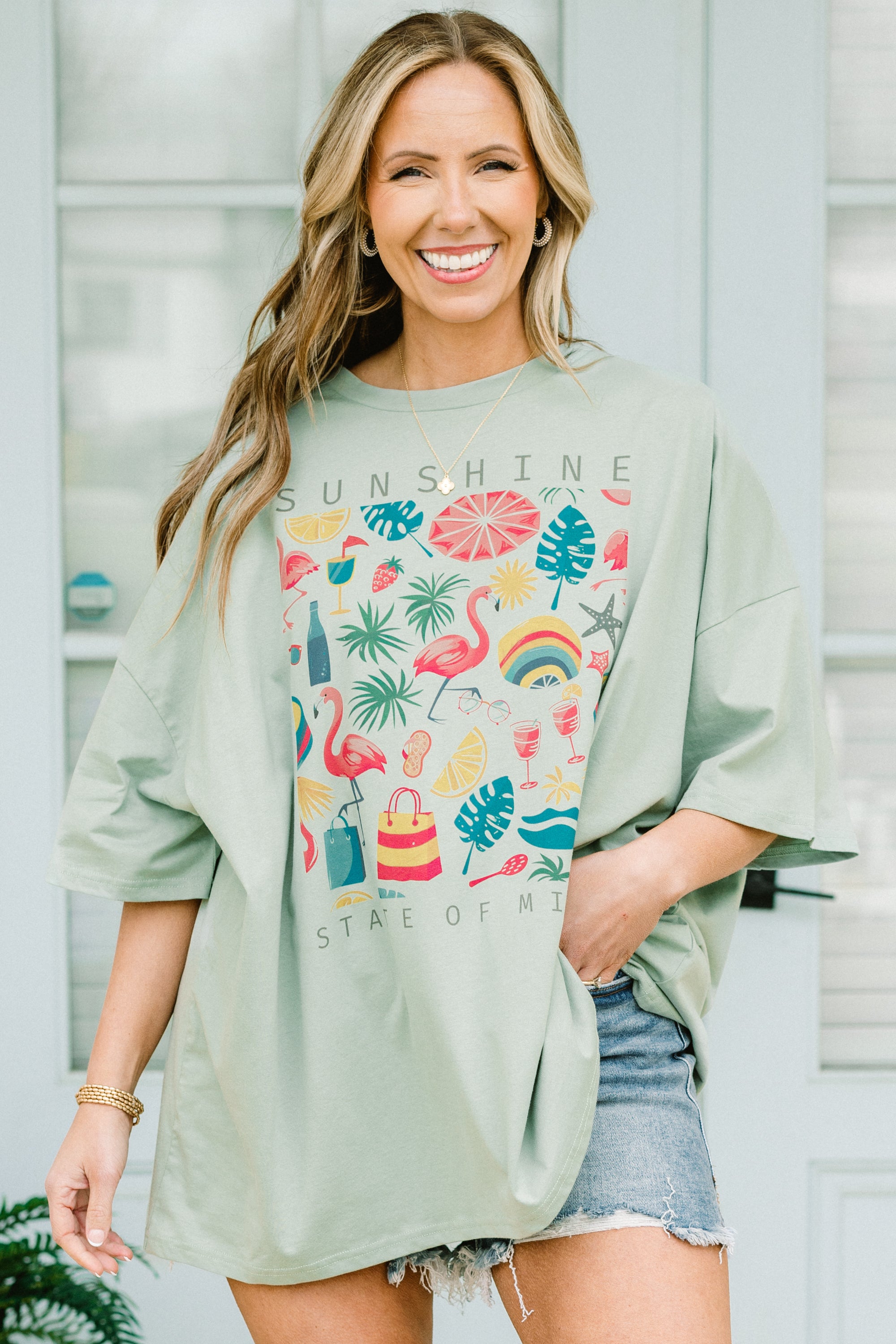  Summer State Of Mind Boyfriend Tee, Light Sage、mySite、justintrudeaud