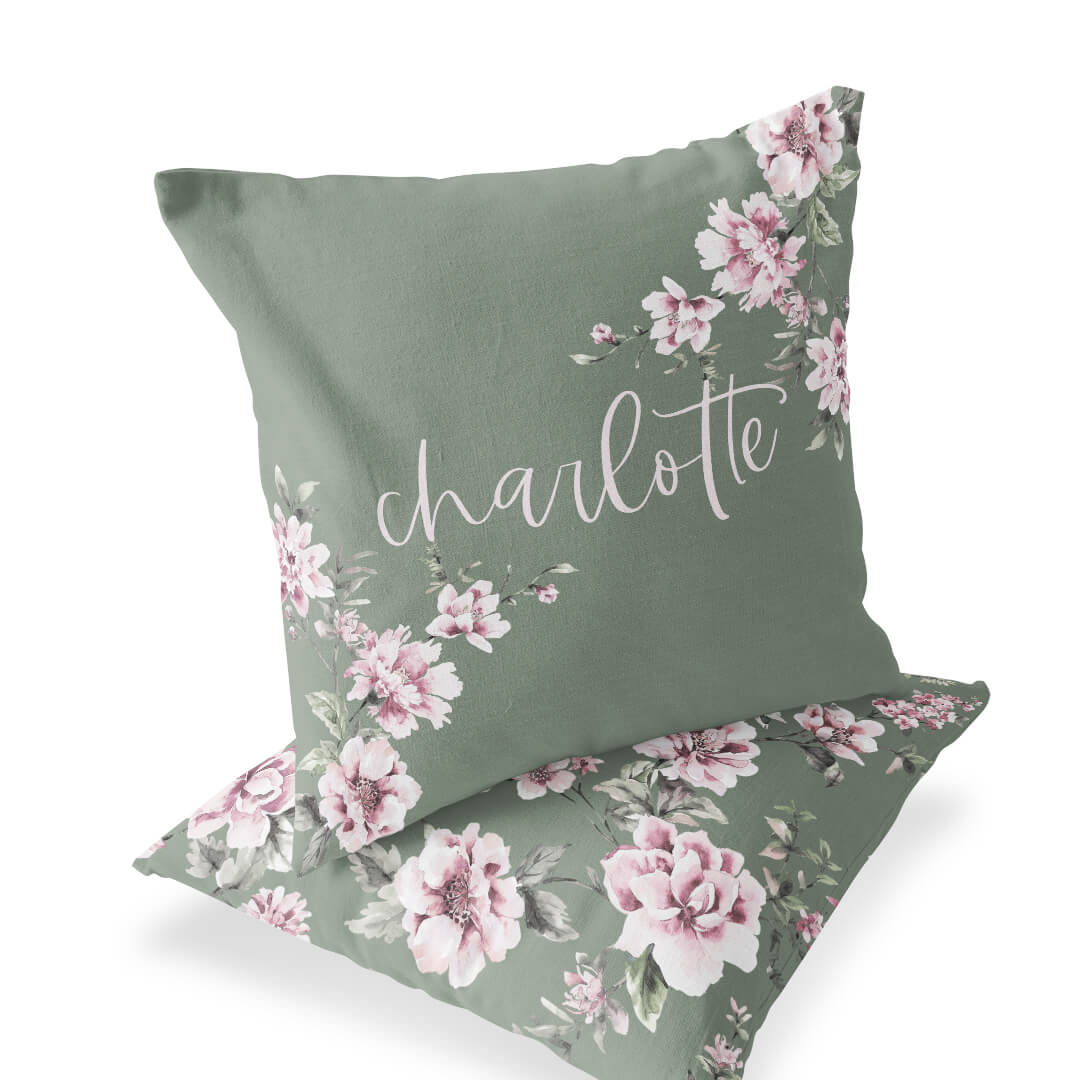  Saylor's Sage & Blush Floral Personalized Accent Pillow、mySite、layawaytickets