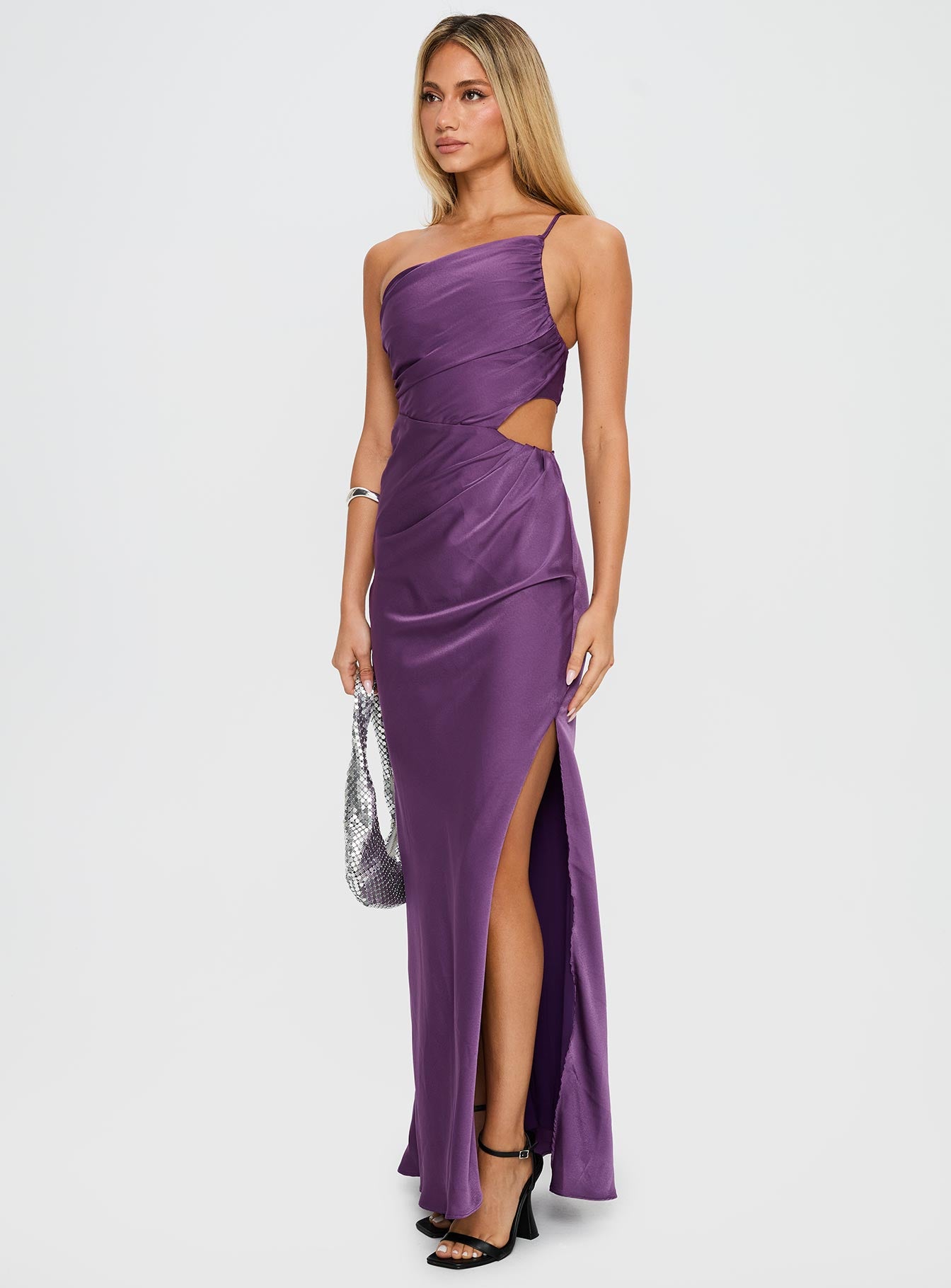 Leading Role One Shoulder Maxi Dress Purple、mySite、solidvoid