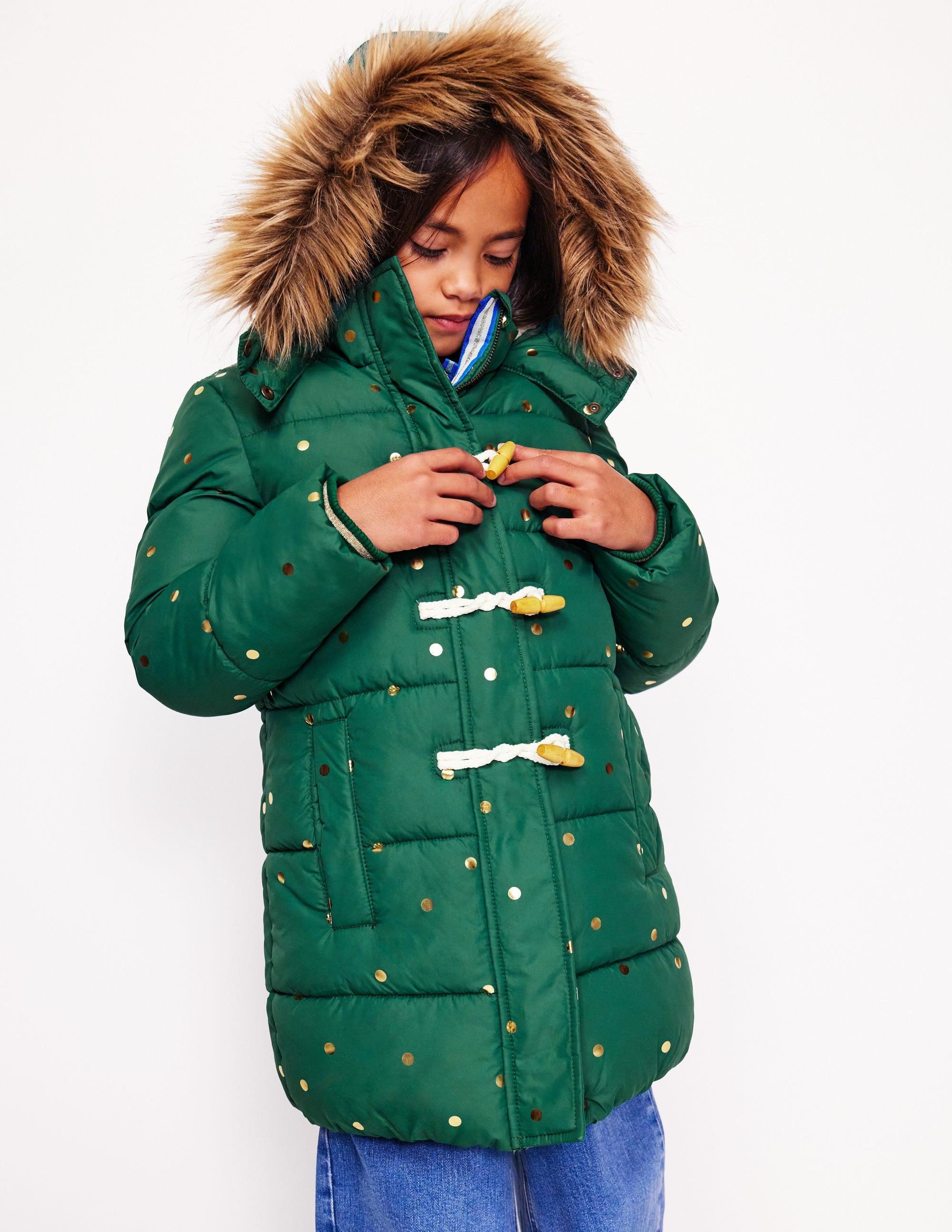  Longline Padded Coat-Jewel Green Gold Foil Confetti、mySite、ashleygrahame