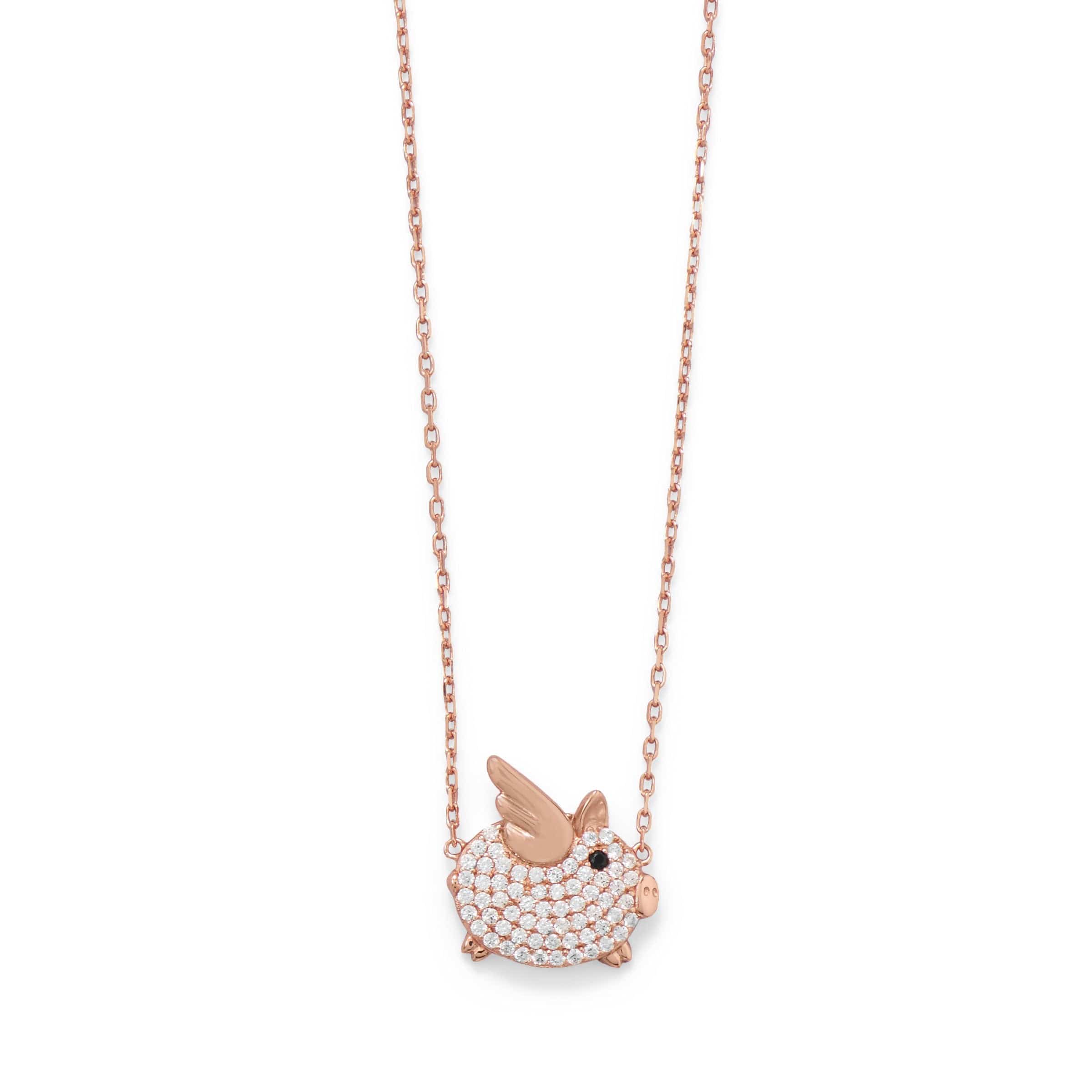 Flying Pig Necklace Sterling Silver Rose Gold Plating-IN STOCK!、mySite、g9winljtr