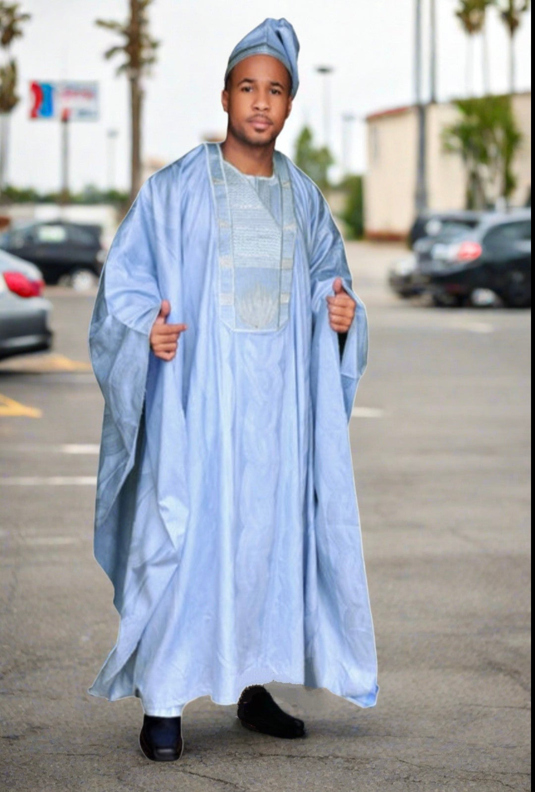 Dupsie's 3pc Rankii Blue African Brocade Agbada Grand Boubou Robe Attire DPAGBB5、mySite、solidvoid