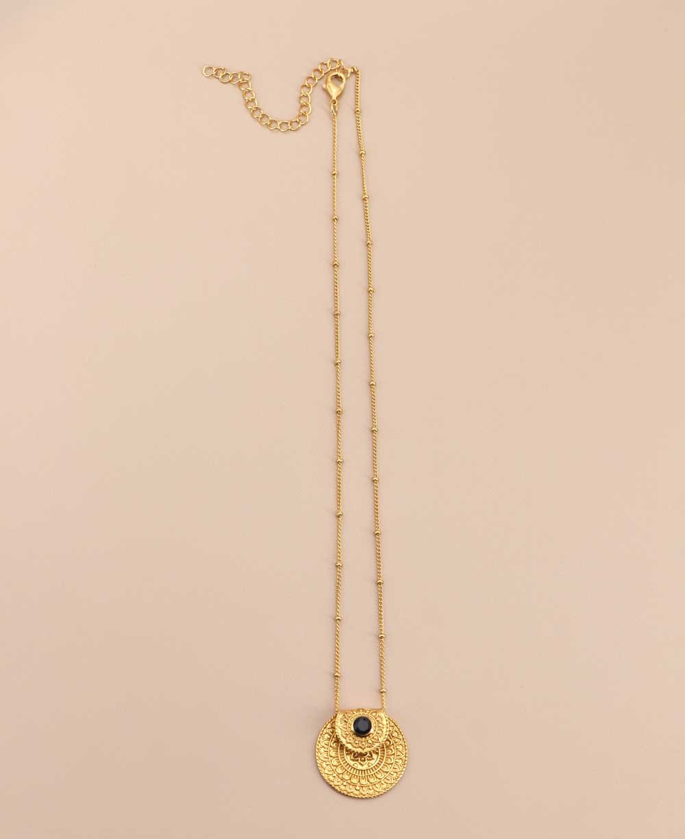 Inspirational Gold Plated Mandala Necklace with Black Onyx Stone、mySite、topwebapps