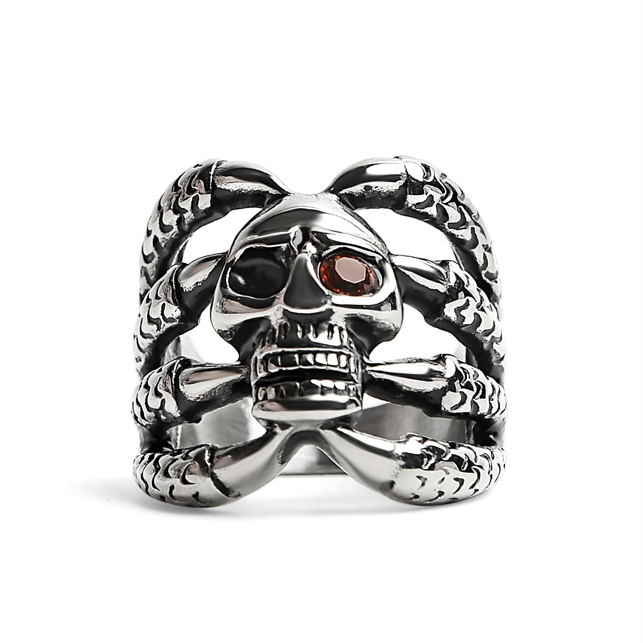 Stainless Steel Dragon Claws Holding Red CZ Eyed Skull Ring / SCR4076、mySite、dreamappss