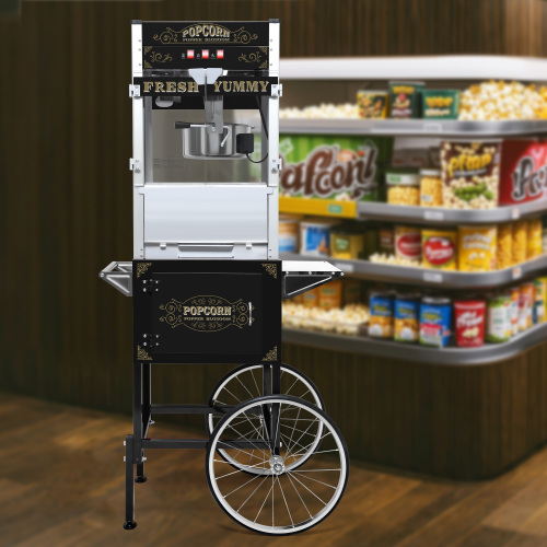  Commercial Popcorn Machine with Cart and 20-Ounce Kettle,Vintage-Style Popper on Wheels with Tempered Glass, Warming Deck, 1440W Popcorn Popper for Parties, Events, and Home Theater (Black)、、yumabirdnaturehistoryfestival