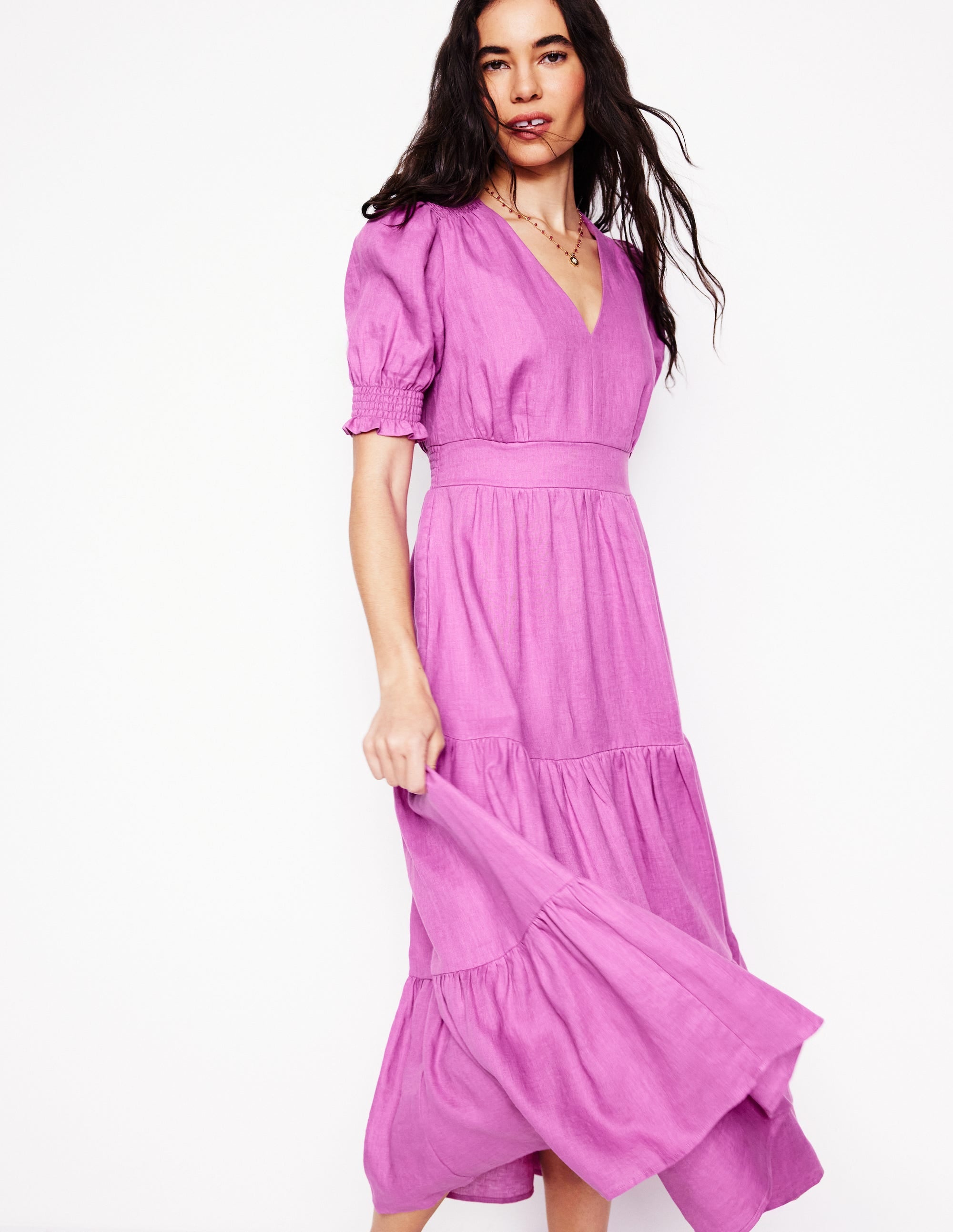  Anna Linen Tiered Midi Dress-Foxglove Purple、mySite、ashleygrahame