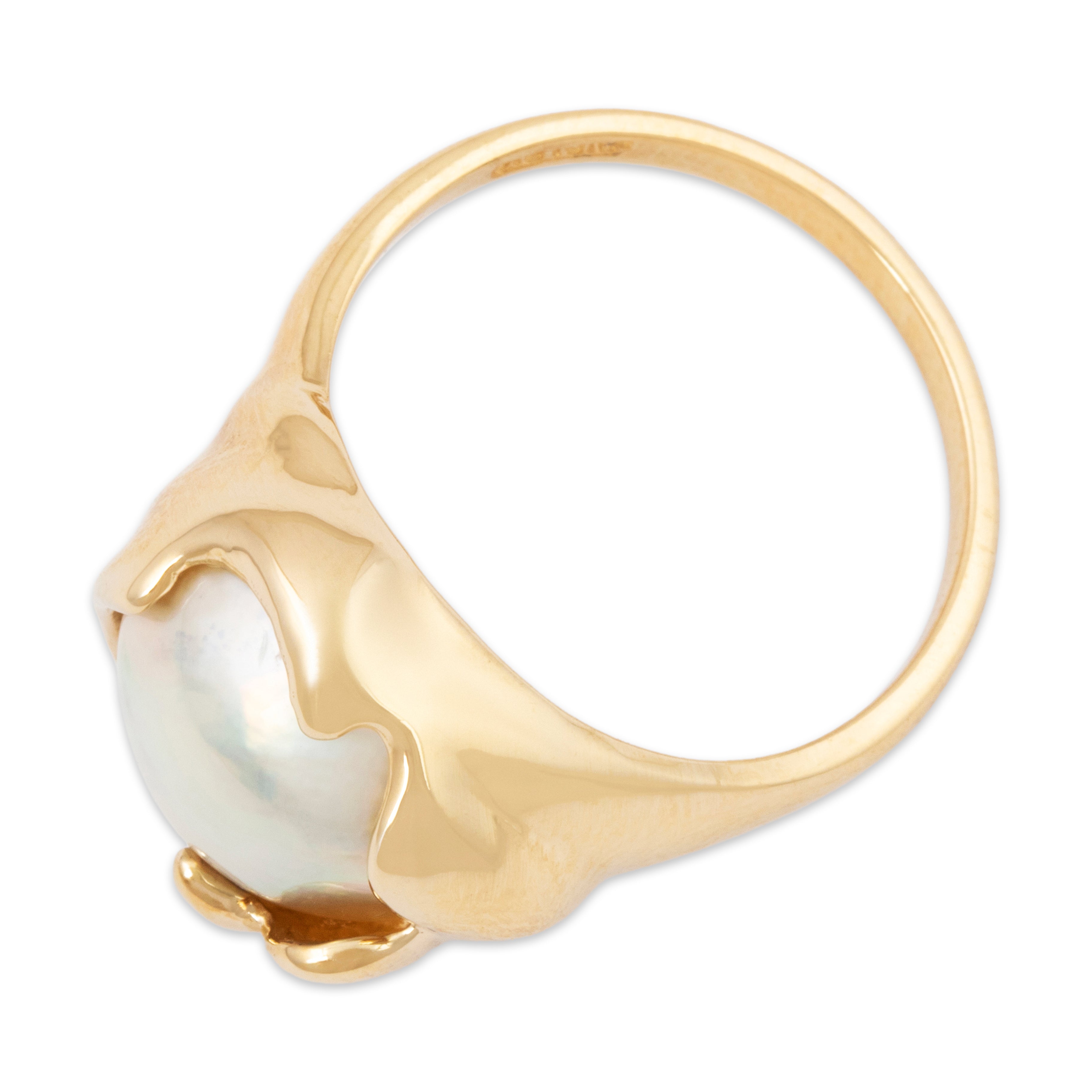 Vintage 10k Yellow Gold Mabé Pearl Naturalistic Swirl Ring 7.75、mySite、hinf8tx79