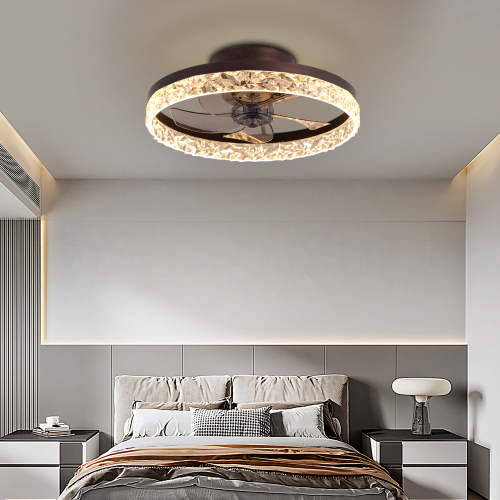 Modern Acrylic Ceiling Fan Light with Remote Control, Dimmable LED Chandelier, 6-Speed Adjustable, Quiet Motor, Flush Mount Design for Living Room, Bedroom, Dining Room、、eastwooduniform