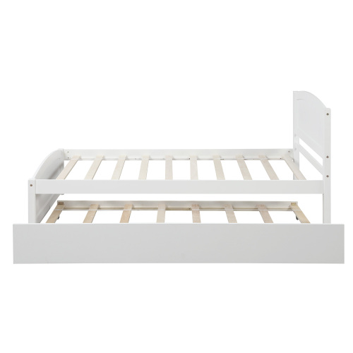 Twin size Platform Bed with Trundle, White、、casual