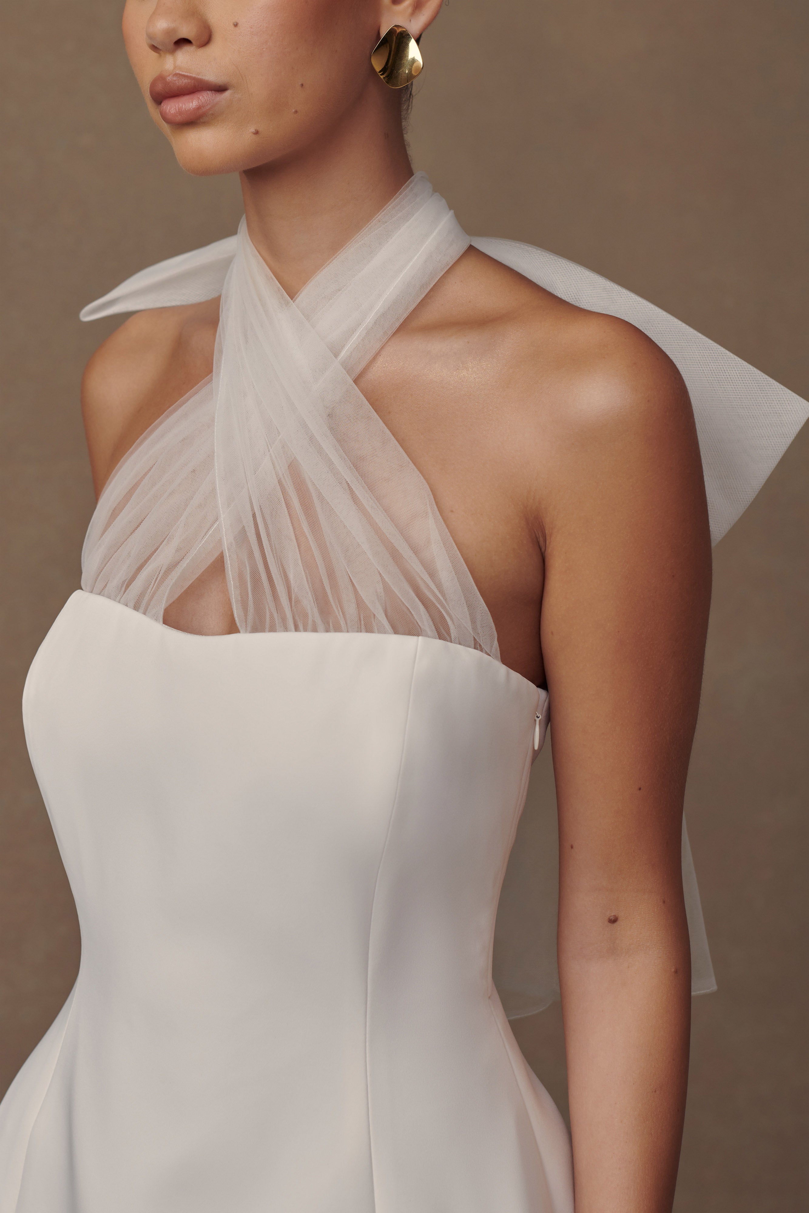 Maryam Tulle Bow Mini Dress - White、mySite、solidvoid