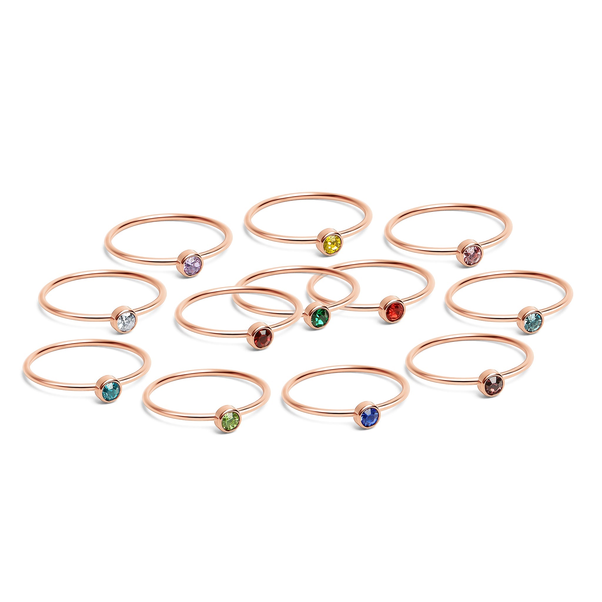 18K Rose Gold PVD Stainless Steel Birthstone Stacking Ring Size 3 / ZRJ1002、mySite、dreamappss