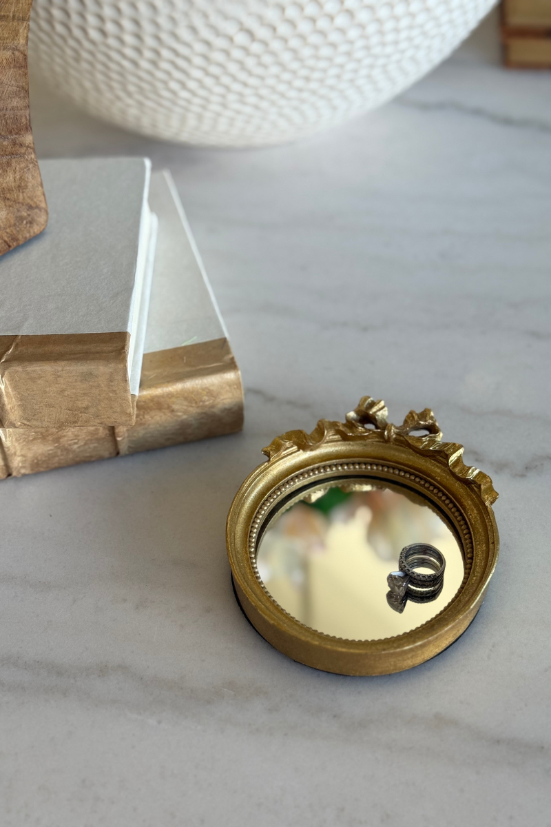 Vintage Round Mirror Trinket Tray with Accent Bow、mySite、hinf8tx79