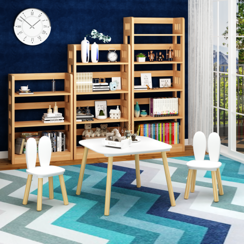 Kids Table and 2 Chairs Set, 3 Pieces Toddler Table and Chair Set, Wooden Activity Play Table Set (Lion&Monkey)、、casual