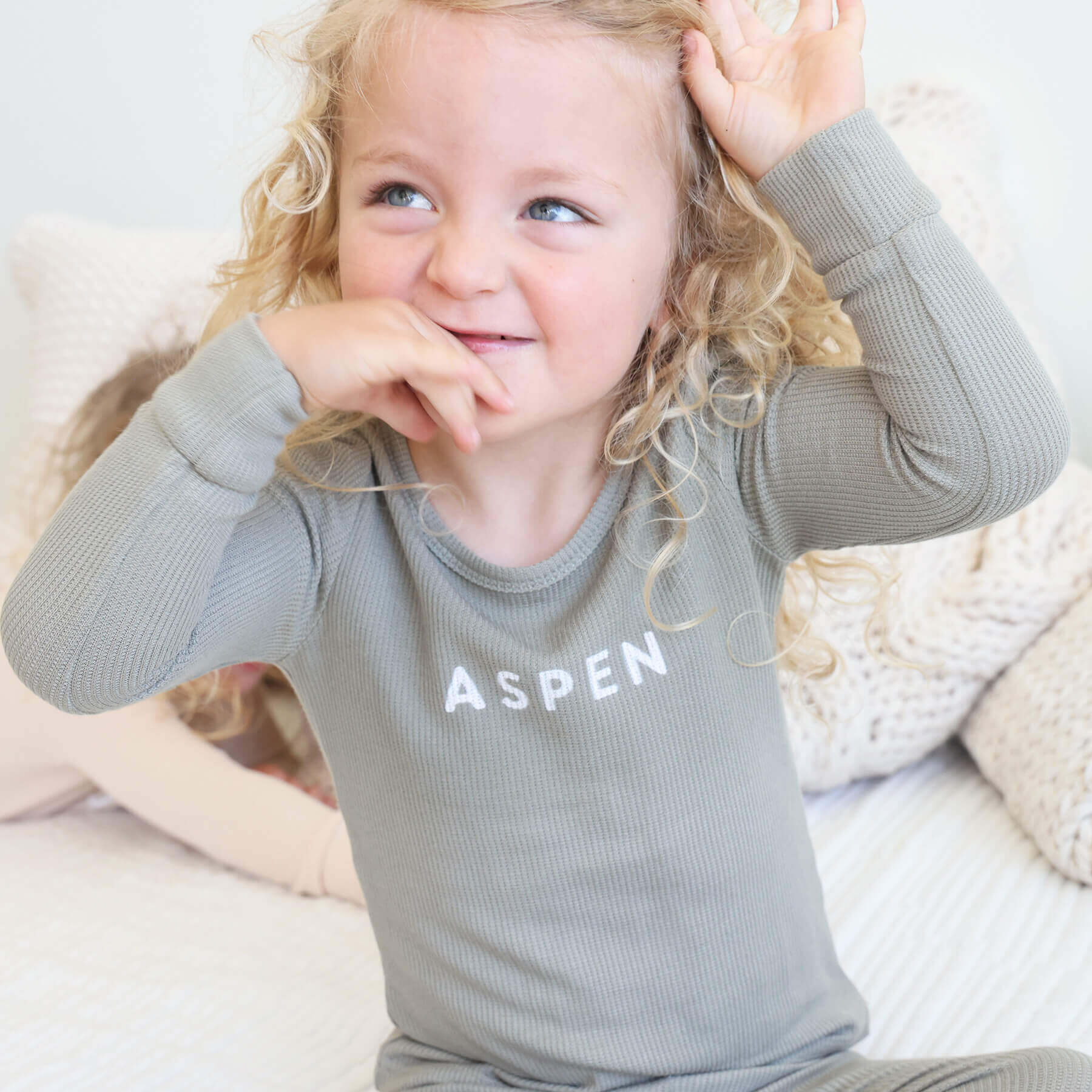  Eucalyptus Bamboo Waffle Personalized Two Piece Pajama Set、mySite、layawaytickets