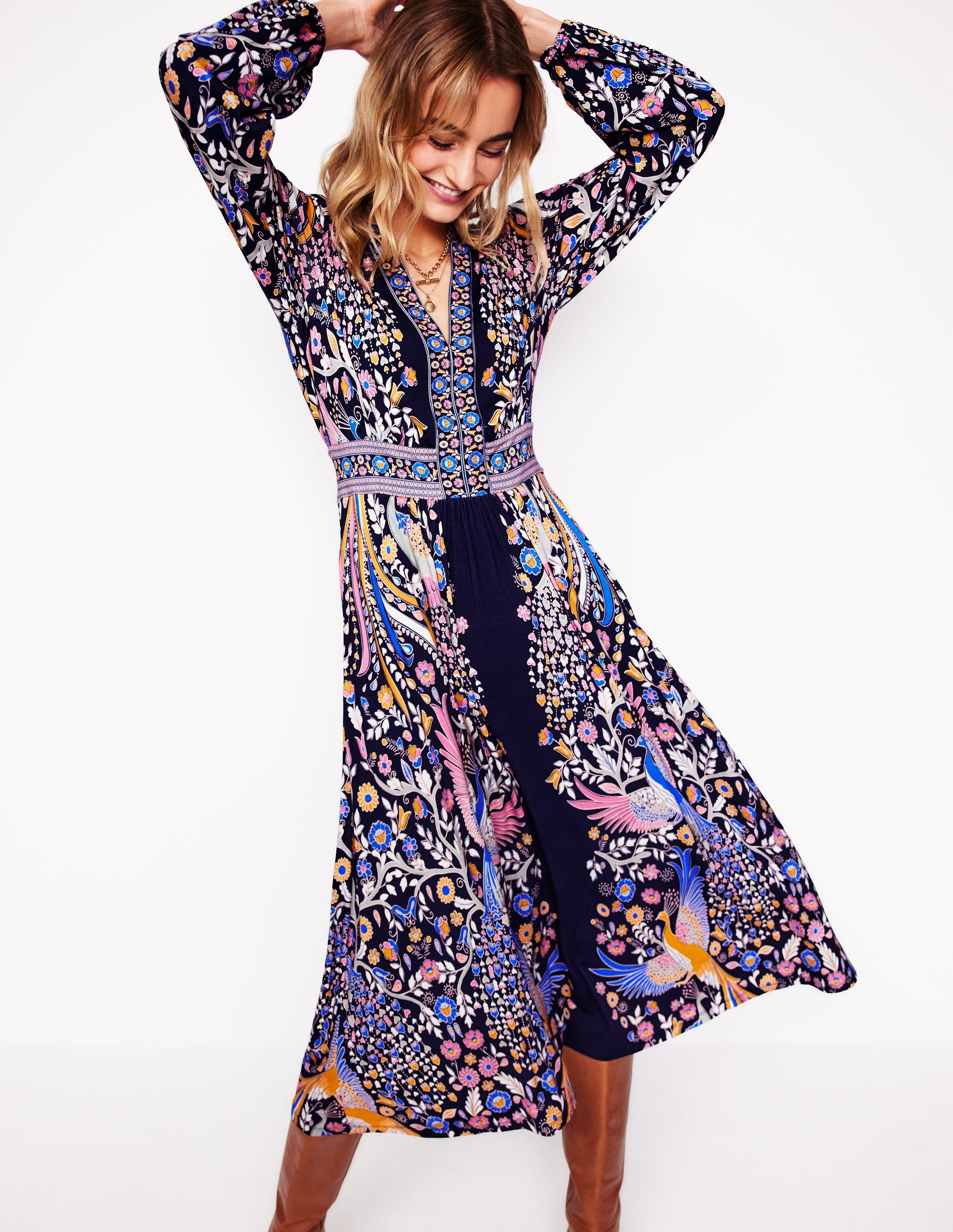  Lily Long Sleeve Midi Dress-French Navy,Enchanting Peacock、mySite、ashleygrahame