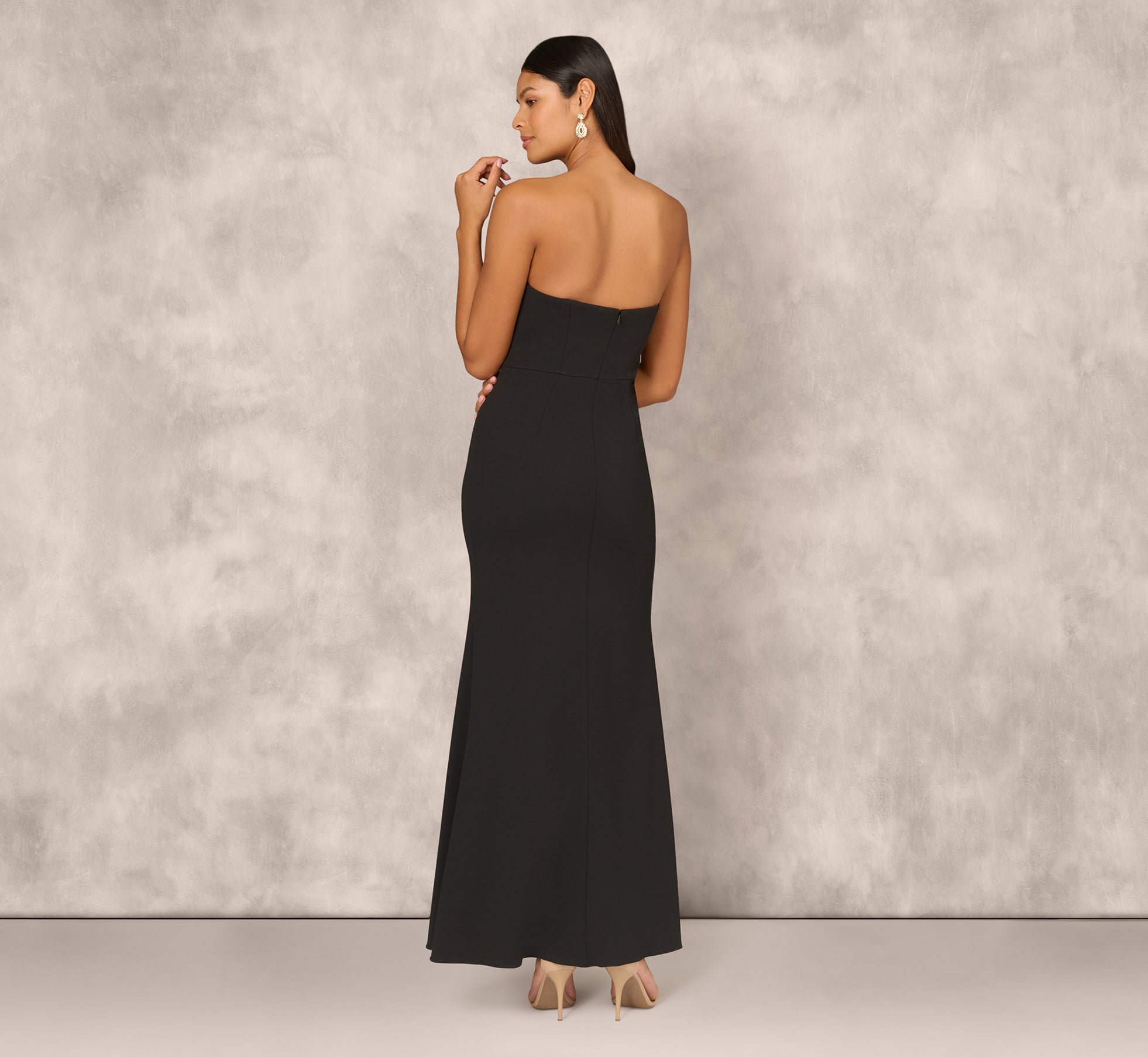 Crepe Strapless Mermaid Gown With Organza Ruffle Skirt In Black、mySite、solidvoid