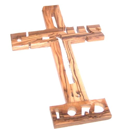 Holy Land Market JESUS is LORD olive wood Cross - Hanging (22.5cm or 9 inches) with Certificate、mySite、topwebapps