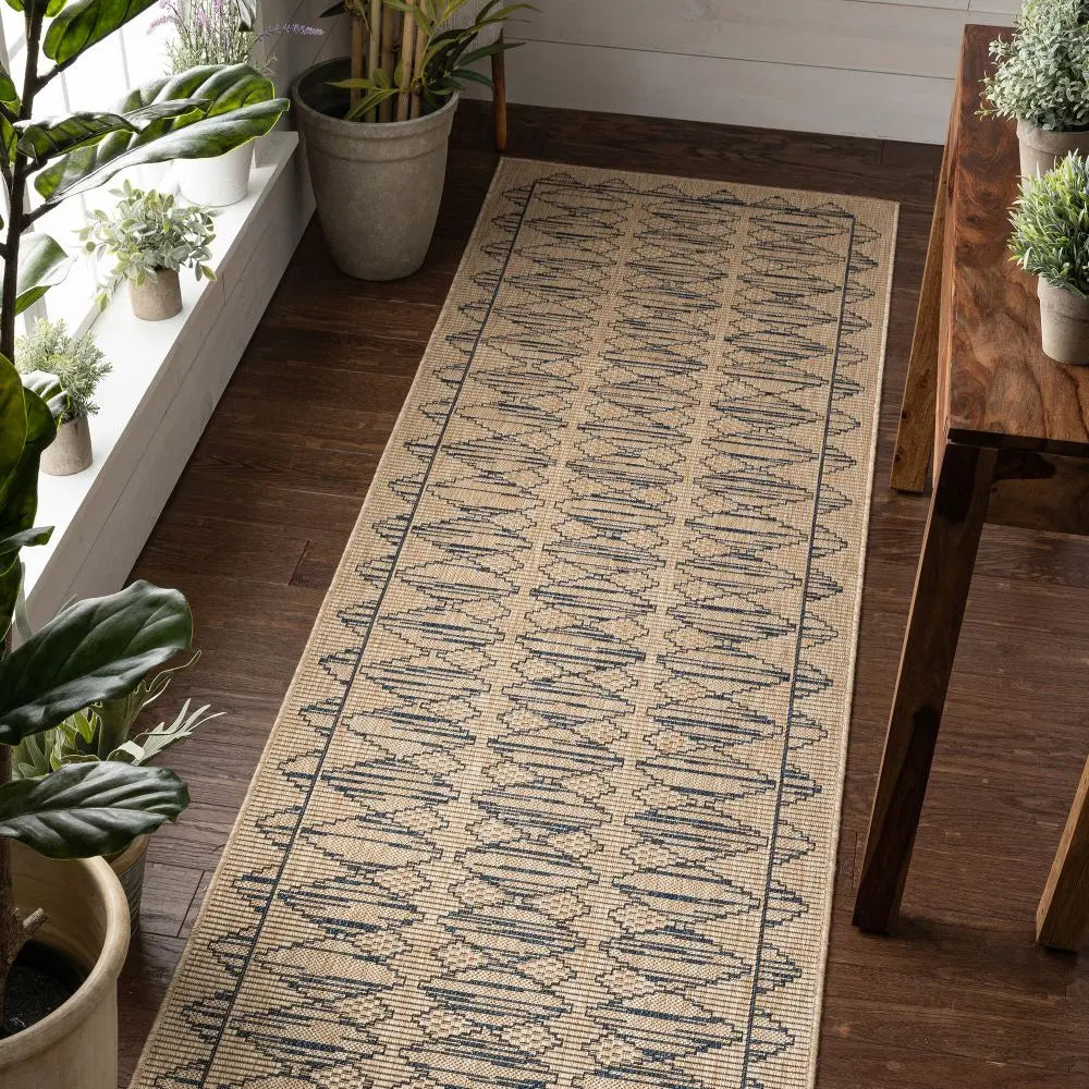 Vidar Trellis Diamond Pattern Indoor Outdoor Blue Beige Flatweave Rug、mySite、gigharbornorthrealestate