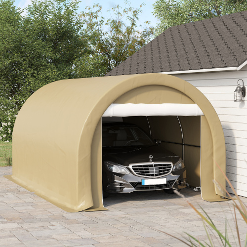 Outsunny 10' x 16' Carport, Heavy Duty Portable Garage Storage Tent with Large Zippered Door, Anti-UV PE Canopy Cover for Car, Truck, Boat, Motorcycle, Bike, Garden Tools, Outdoor Work, Beige、、eastwooduniform