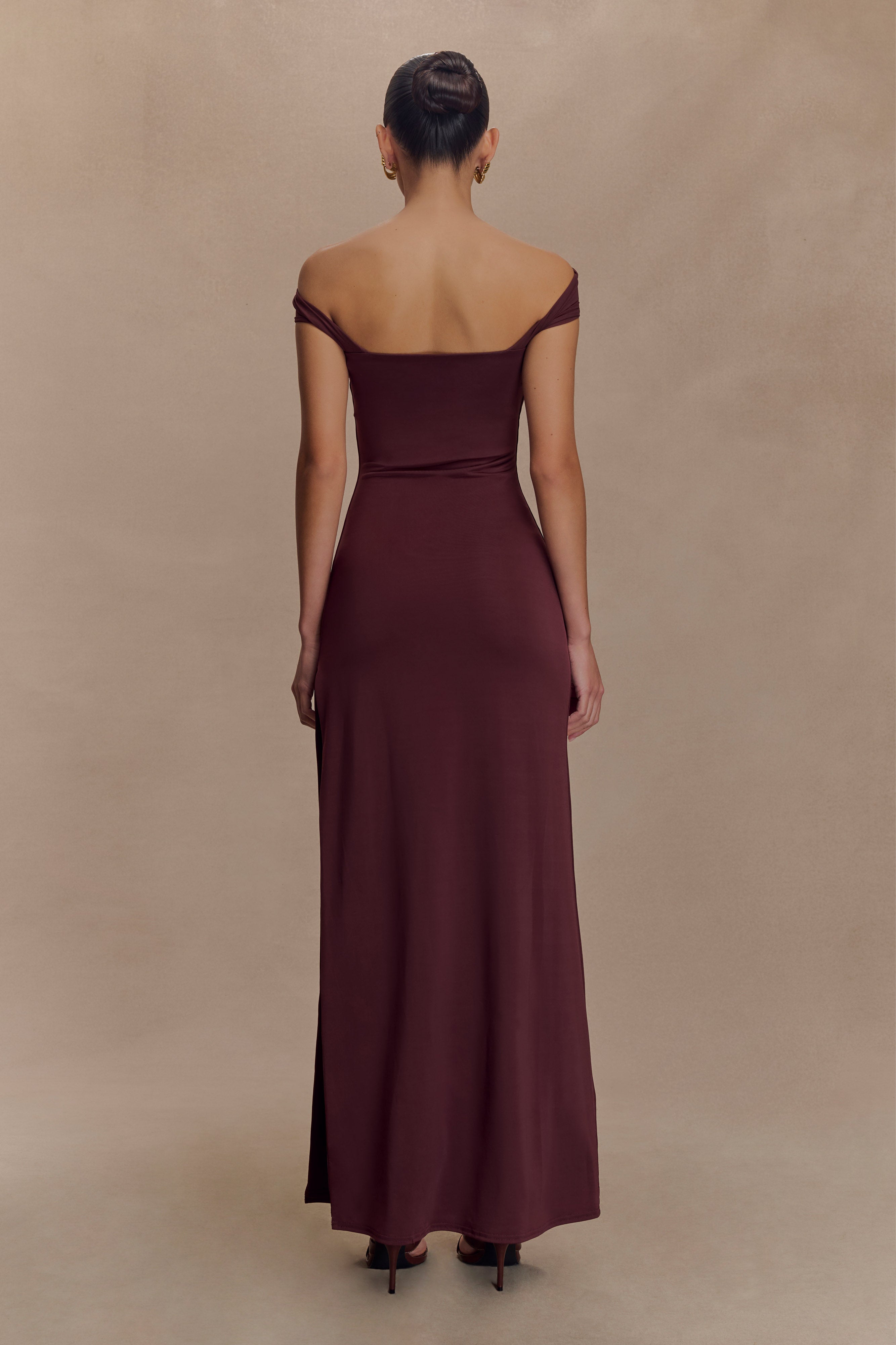 Aurora Slinky And Mesh Split Maxi Dress - Mahogany、mySite、solidvoid