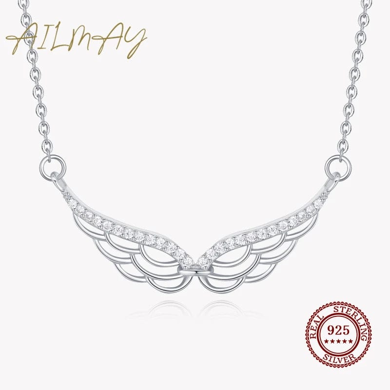 Elegant Angel Wing Necklace in Fine 925 Sterling Silver with CZ、mySite、g9winljtr