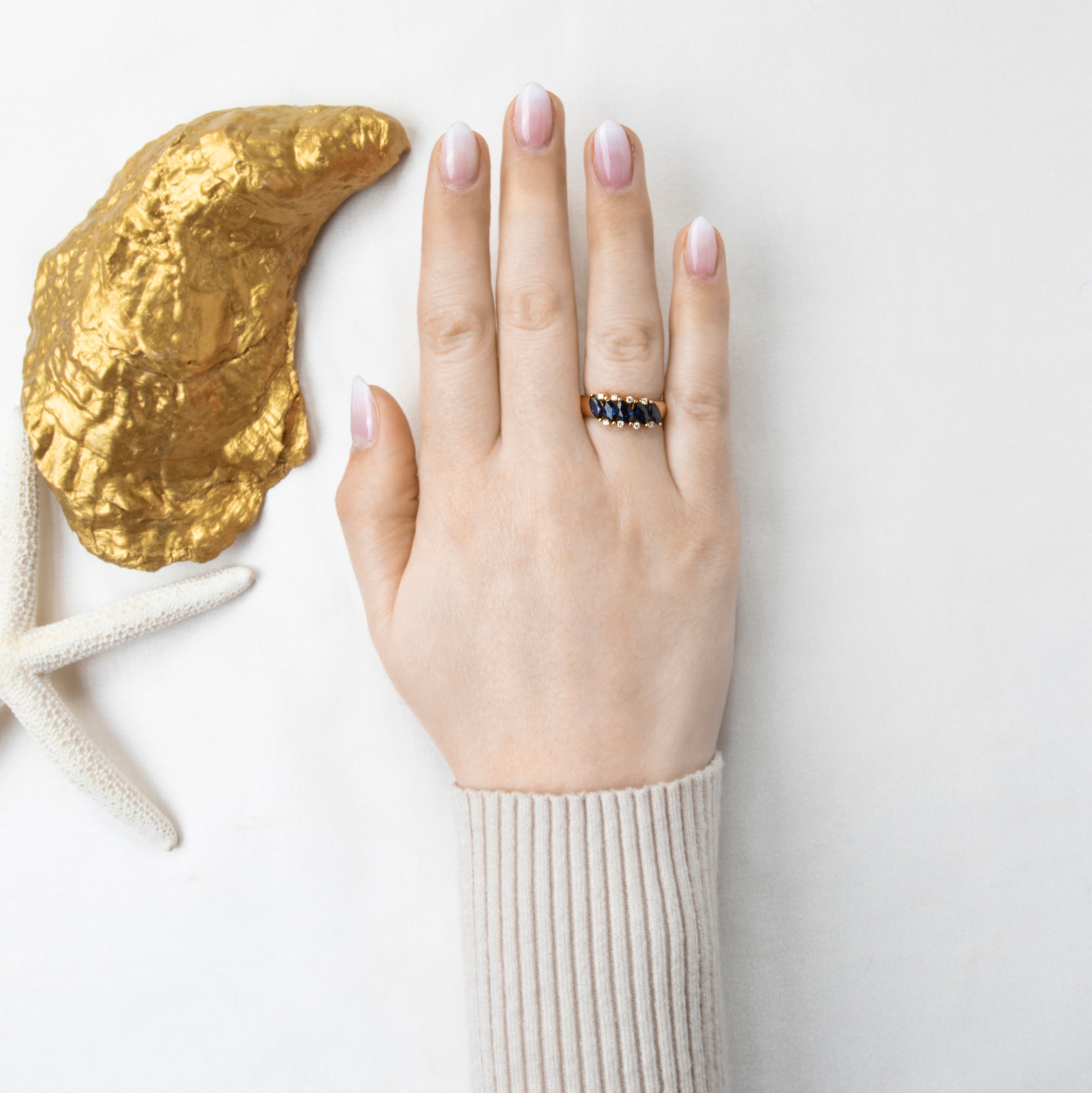 Vintage 18k Yellow Gold 1.7cttw Blue Sapphire Diamond Asymmetric Line Ring 7.25、mySite、hinf8tx79