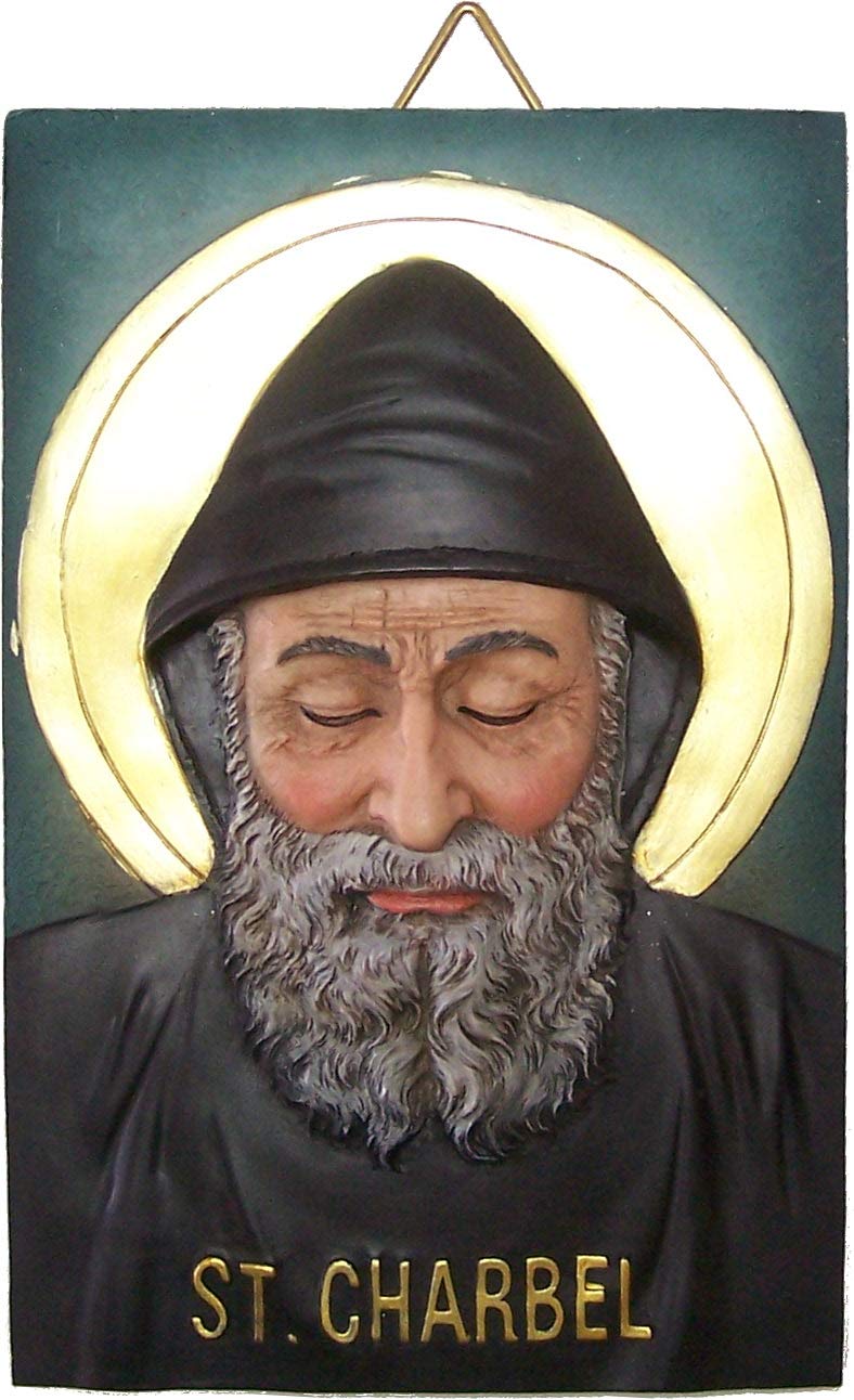  Holy Land Market Mar Charbel (Saint Charbel - Maronite Saint) 3-D Raised Icon Polyresin Plaque (29 x 19 x 2.5 cm or 11.5 x 7.5 x 1 inches)、mySite、elrpsem3k