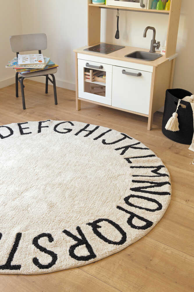 WASHABLE ROUND RUG ABC NATURAL - BLACK、mySite、gigharbornorthrealestate