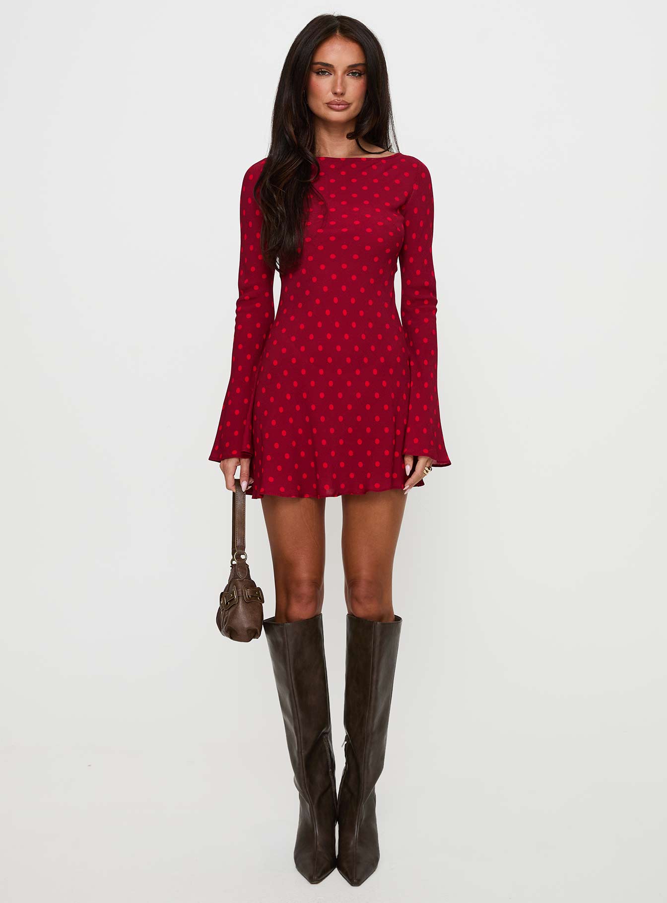 Good Graces Long Sleeve Mini Dress Red Dot、mySite、solidvoid