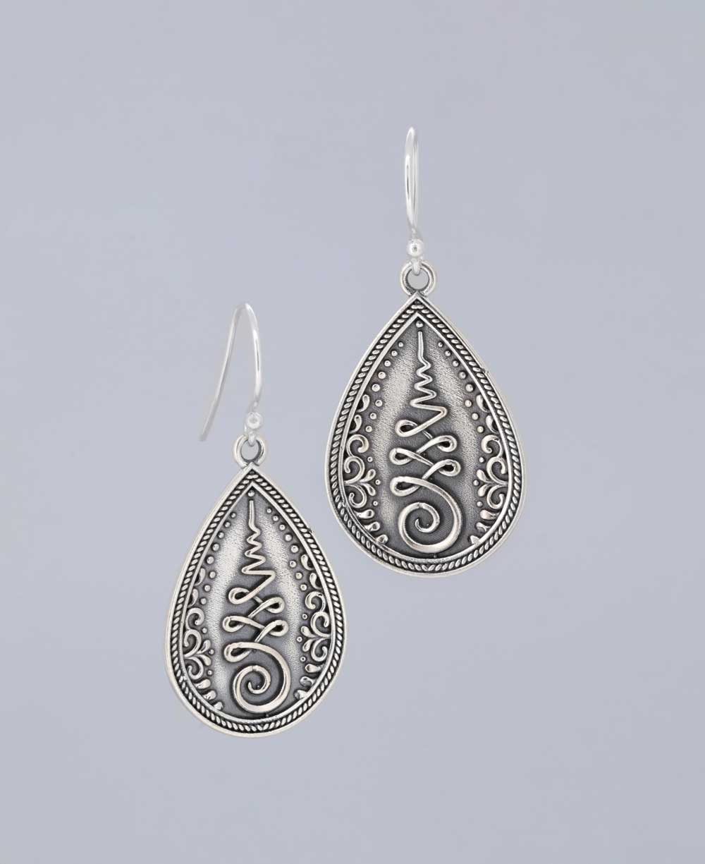 Teardrop Unalome Sterling Silver Earrings、mySite、topwebapps