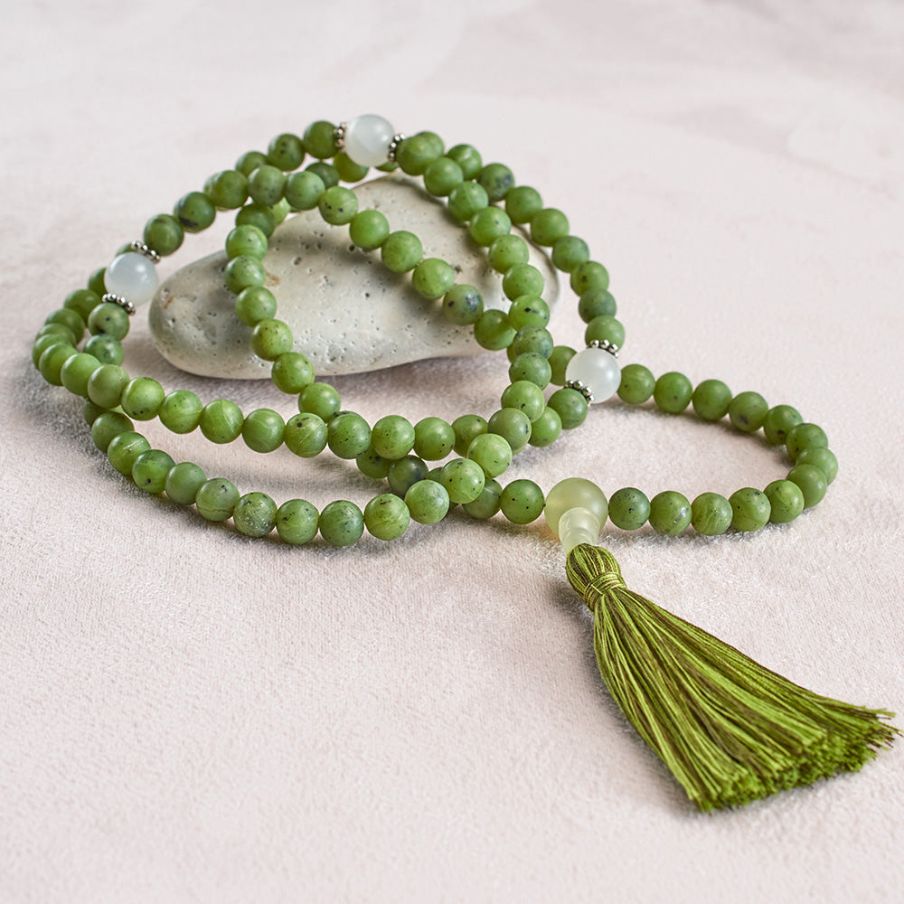 Matte Canadian Jade and Moonstone Mala, 108 beads、mySite、topwebapps