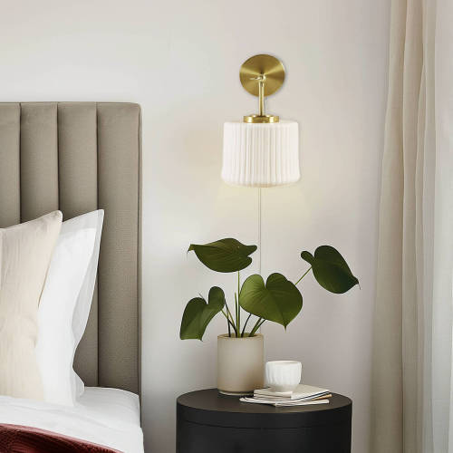 White Ceramic Wall Sconce with Adjustable Swing Arm Gold/White See below、、eastwooduniform