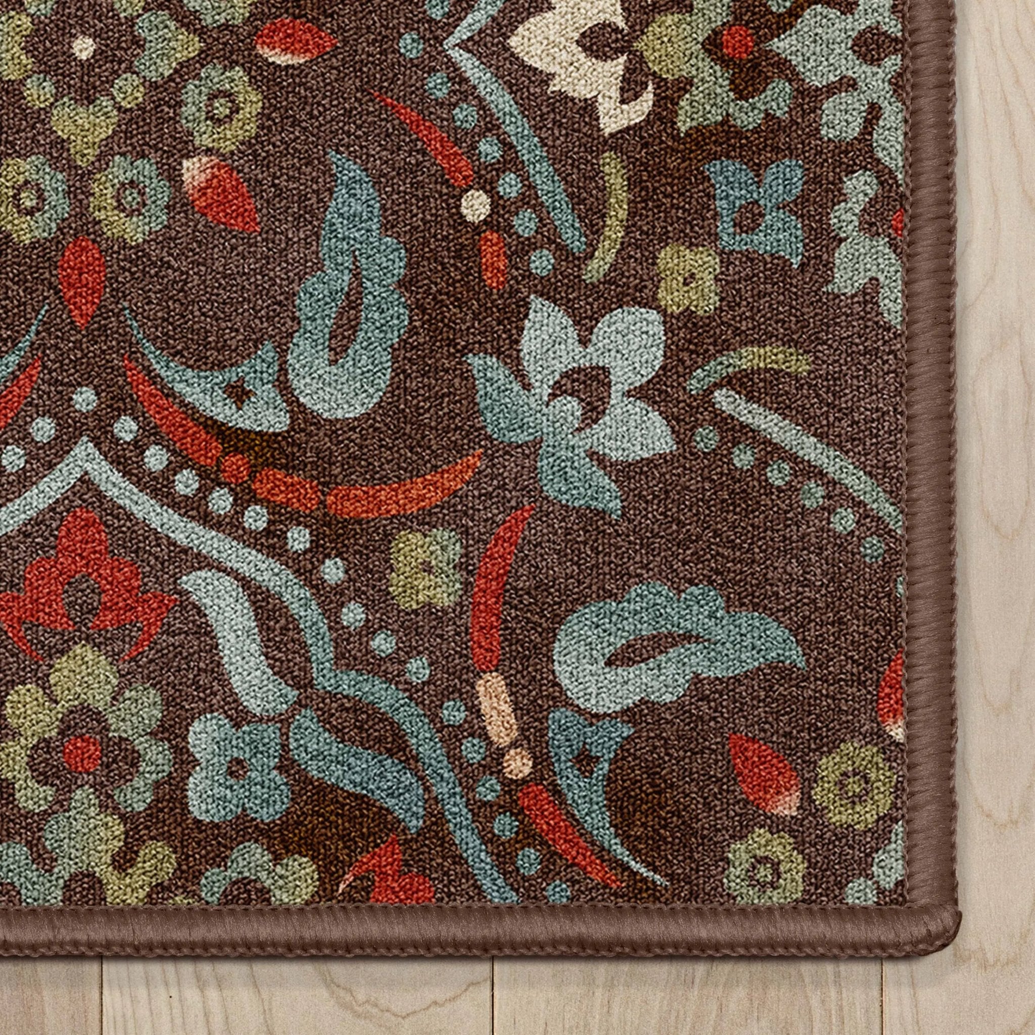 Florence Brown/Grey Floral Flat-Weave Cotton Backing Rug、mySite、gigharbornorthrealestate