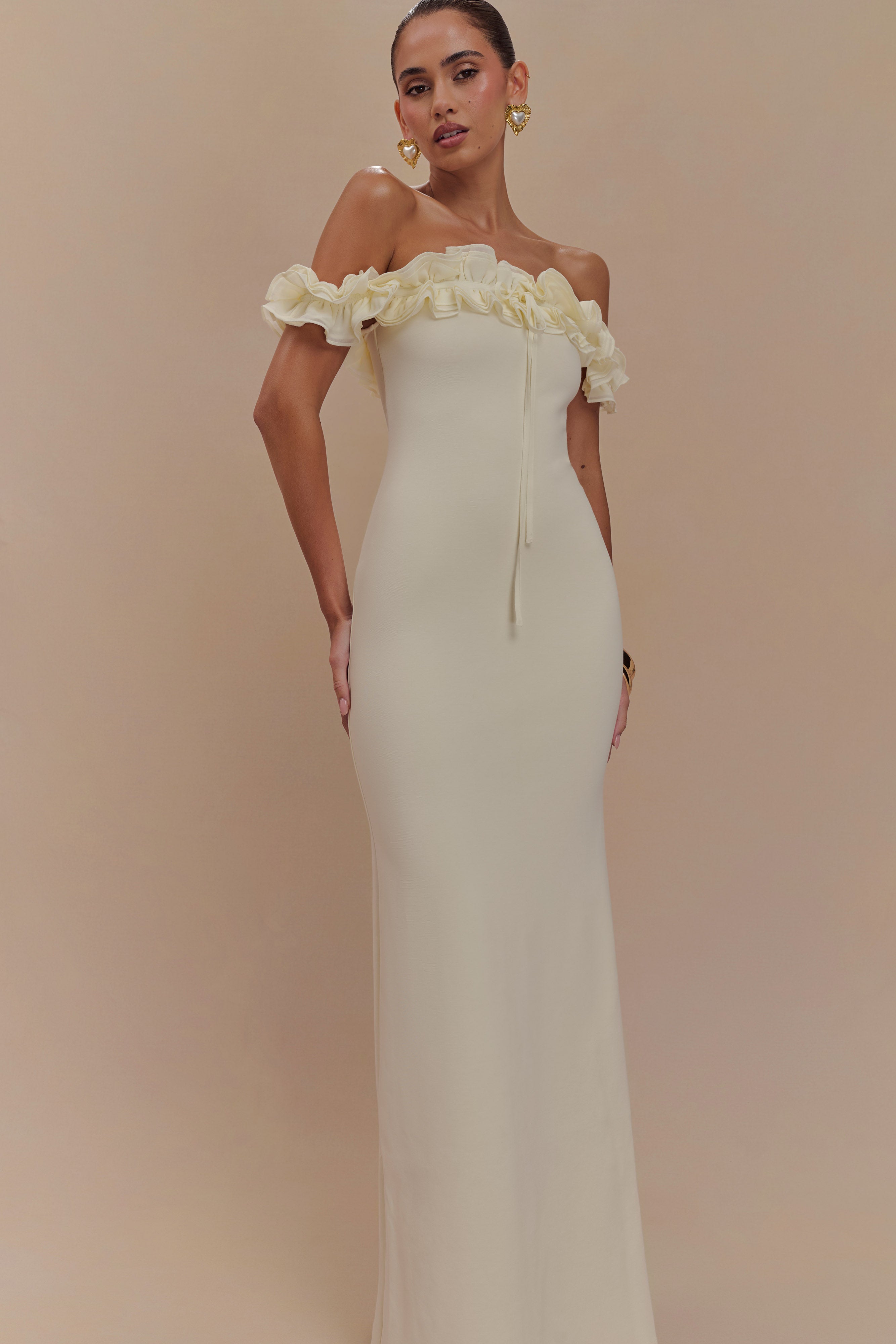 Nova Ruffle Off Shoulder Maxi Dress - Ivory、mySite、solidvoid