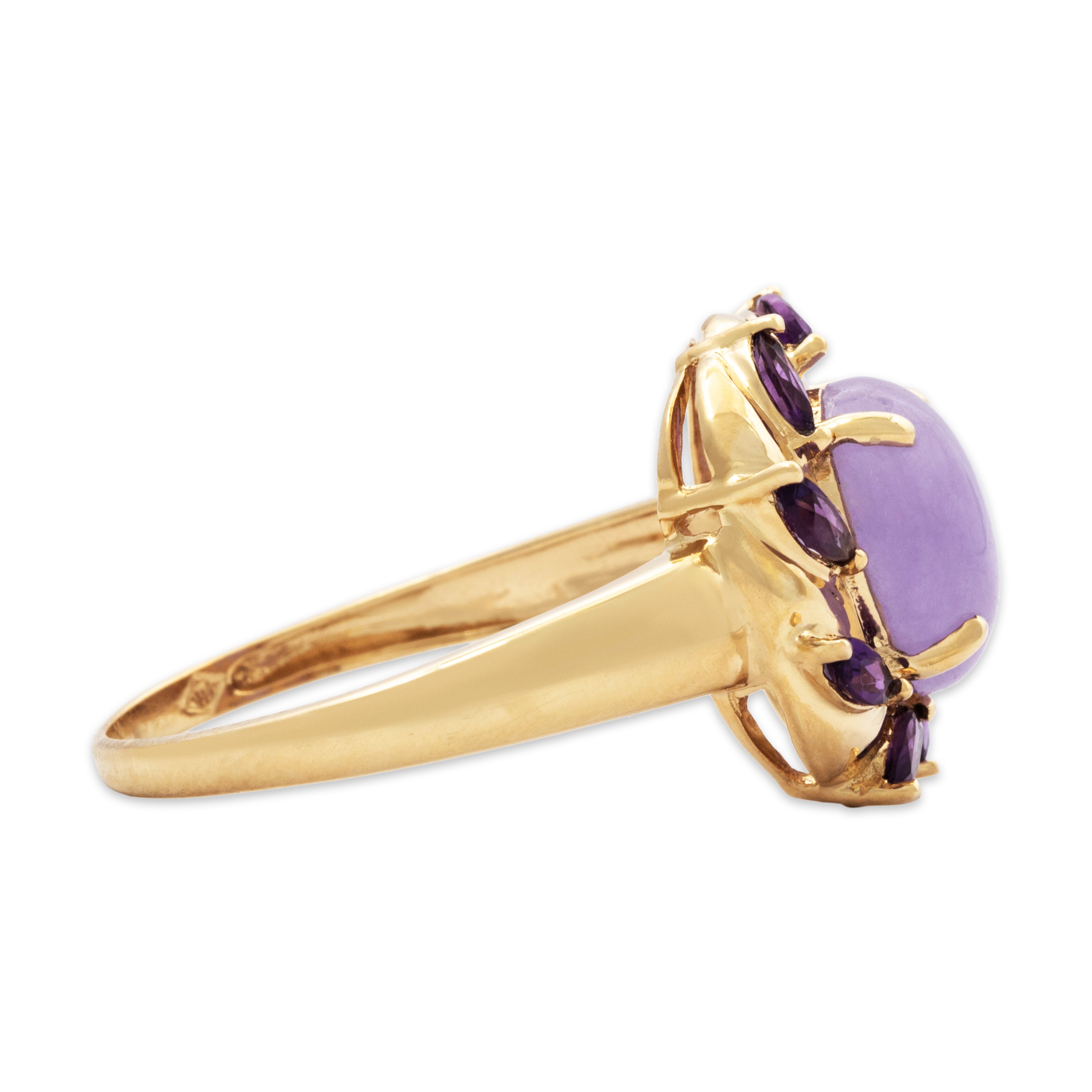 Vintage 14k Yellow Gold 2.42ct Lavender Jade Amethyst Twisting Halo Ring、mySite、hinf8tx79