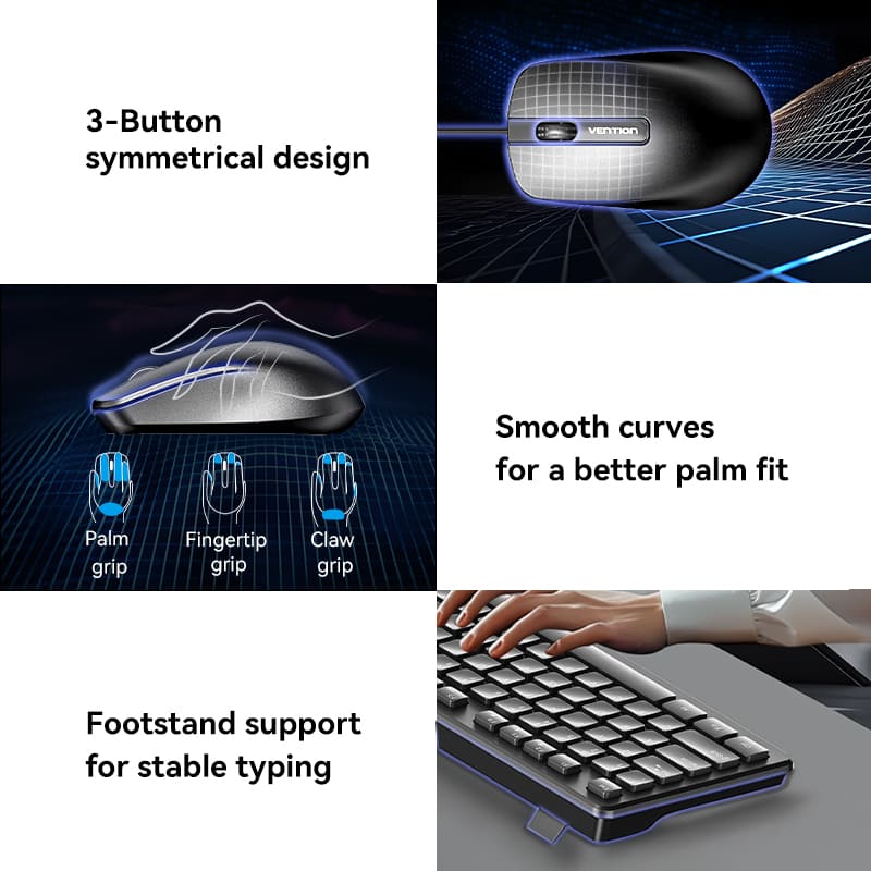 Vention USB Wired Full-Sized Keyboard and Mouse Combo Black Slim Type - US English Layout、mySite、fannypackpong
