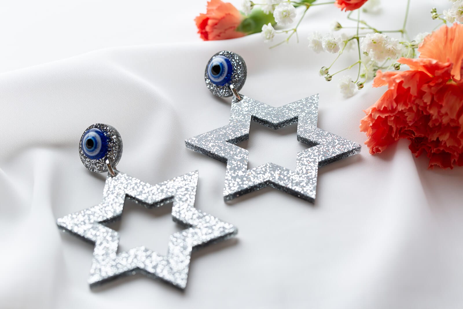 Ester Magen Statement Earrings - Silver Glitter、mySite、topwebapps