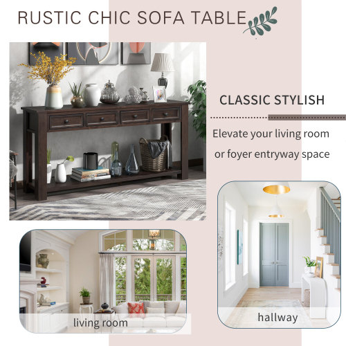 TREXM Console Table/Sofa Table with Storage Drawers and Bottom Shelf for Entryway Hallway(Espresso)、、casual