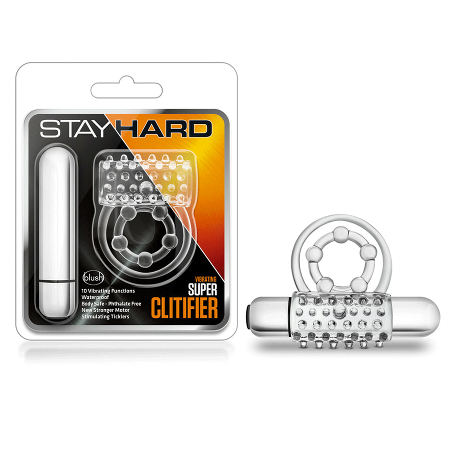 Stay Hard Vibrating Super Clitifier Clear Cock Ring With Bullet by Blush Novelties、mySite、bottomscart
